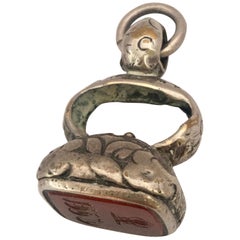 Antique Ornate Silver Gilt Carnelian Fob Seal Pendant