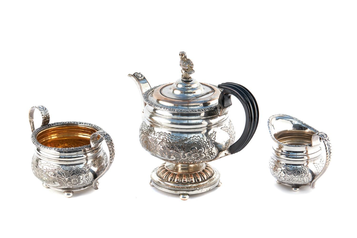 Juego de Té Antiguo Ornamentado y Plateado en venta 4