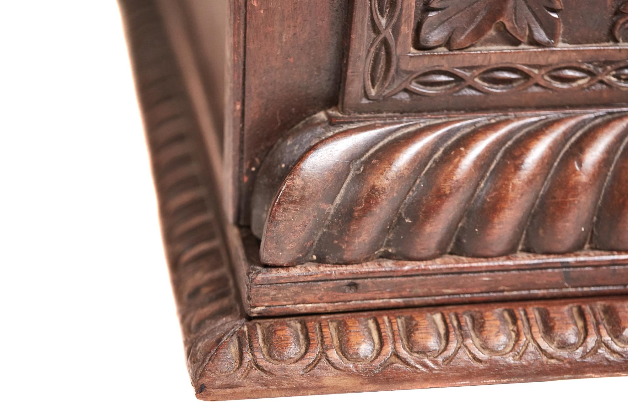 Antique Ornate Carved Anglo-Indian Oak Padauk Breakfront Pedestal Sideboard For Sale 1