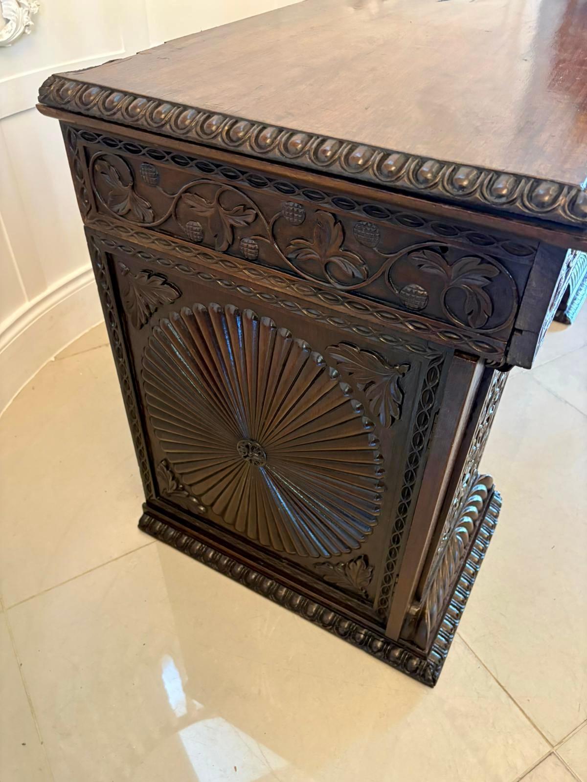 Antique Ornate Small Carved Anglo-Indian Padauk Inverted Breakfront Sideboard For Sale 4