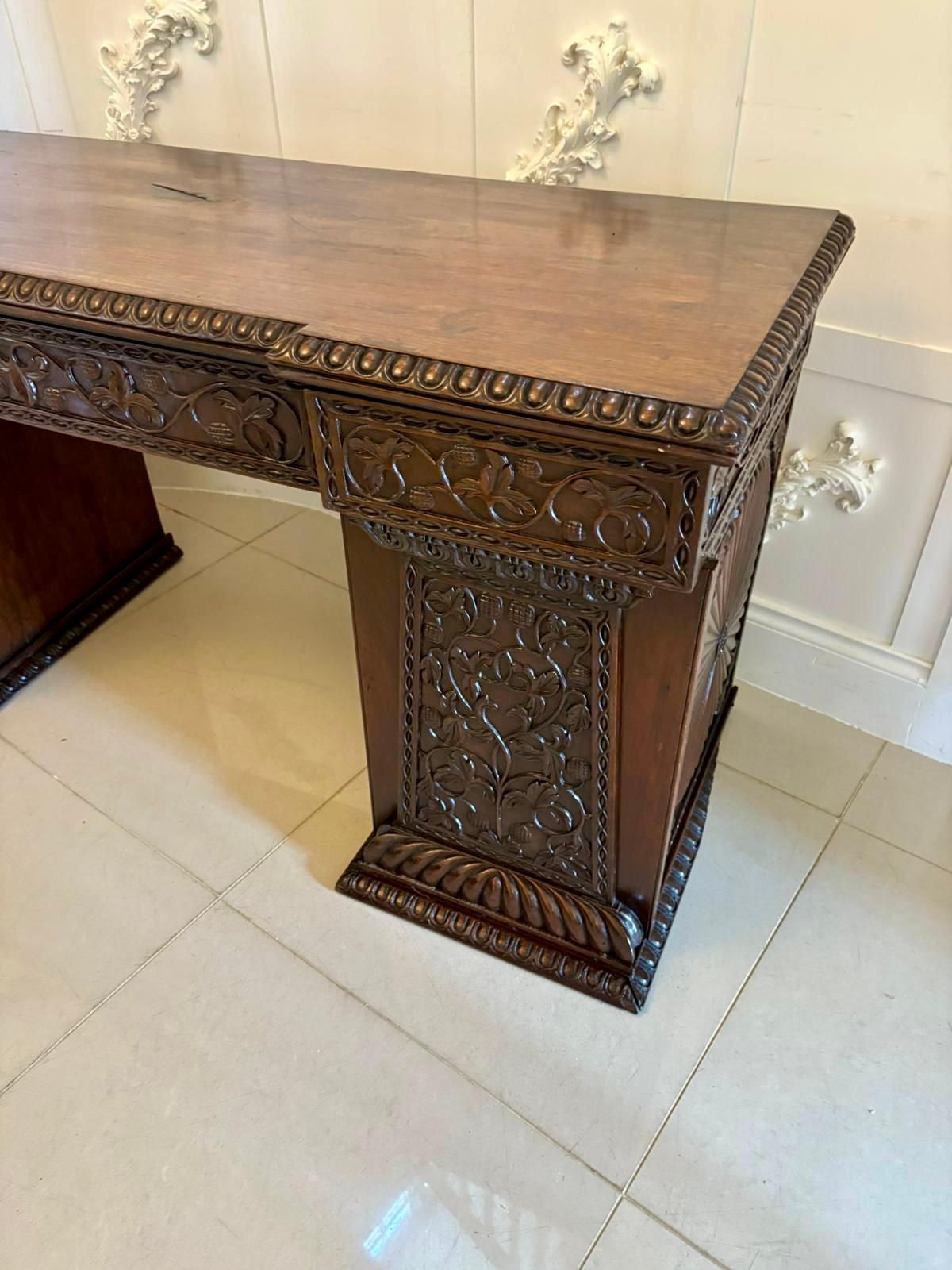 Antique Ornate Small Carved Anglo-Indian Padauk Inverted Breakfront Sideboard For Sale 5