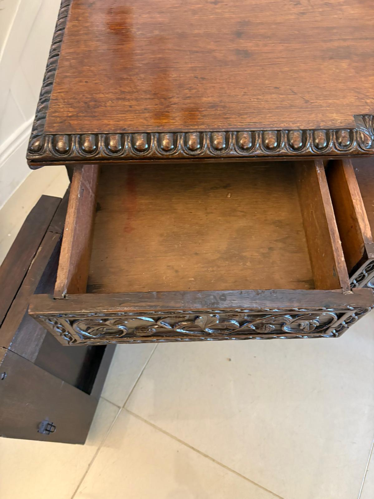 Antique Ornate Small Carved Anglo-Indian Padauk Inverted Breakfront Sideboard For Sale 7