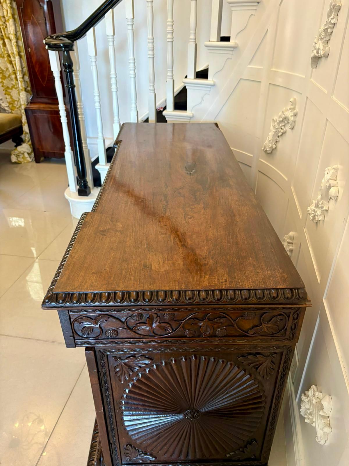 Antique Ornate Small Carved Anglo-Indian Padauk Inverted Breakfront Sideboard For Sale 8