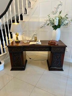 Antique Ornate Small Carved Anglo-Indian Padauk Inverted Breakfront Sideboard
