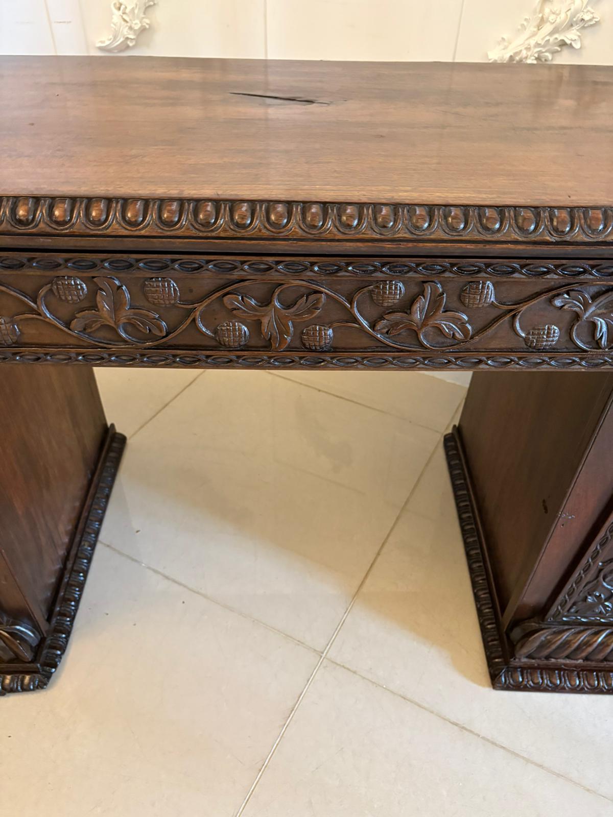 English Antique Ornate Small Carved Anglo-Indian Padauk Inverted Breakfront Sideboard For Sale