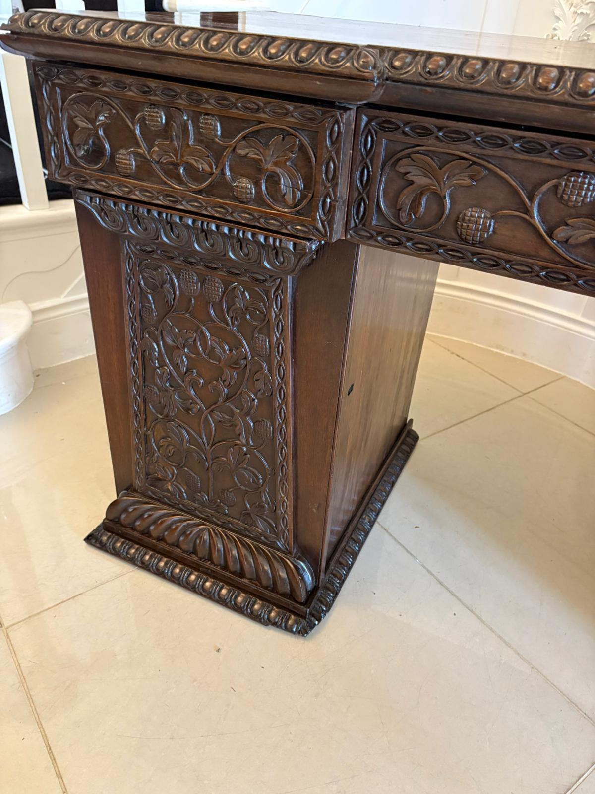 19th Century Antique Ornate Small Carved Anglo-Indian Padauk Inverted Breakfront Sideboard For Sale