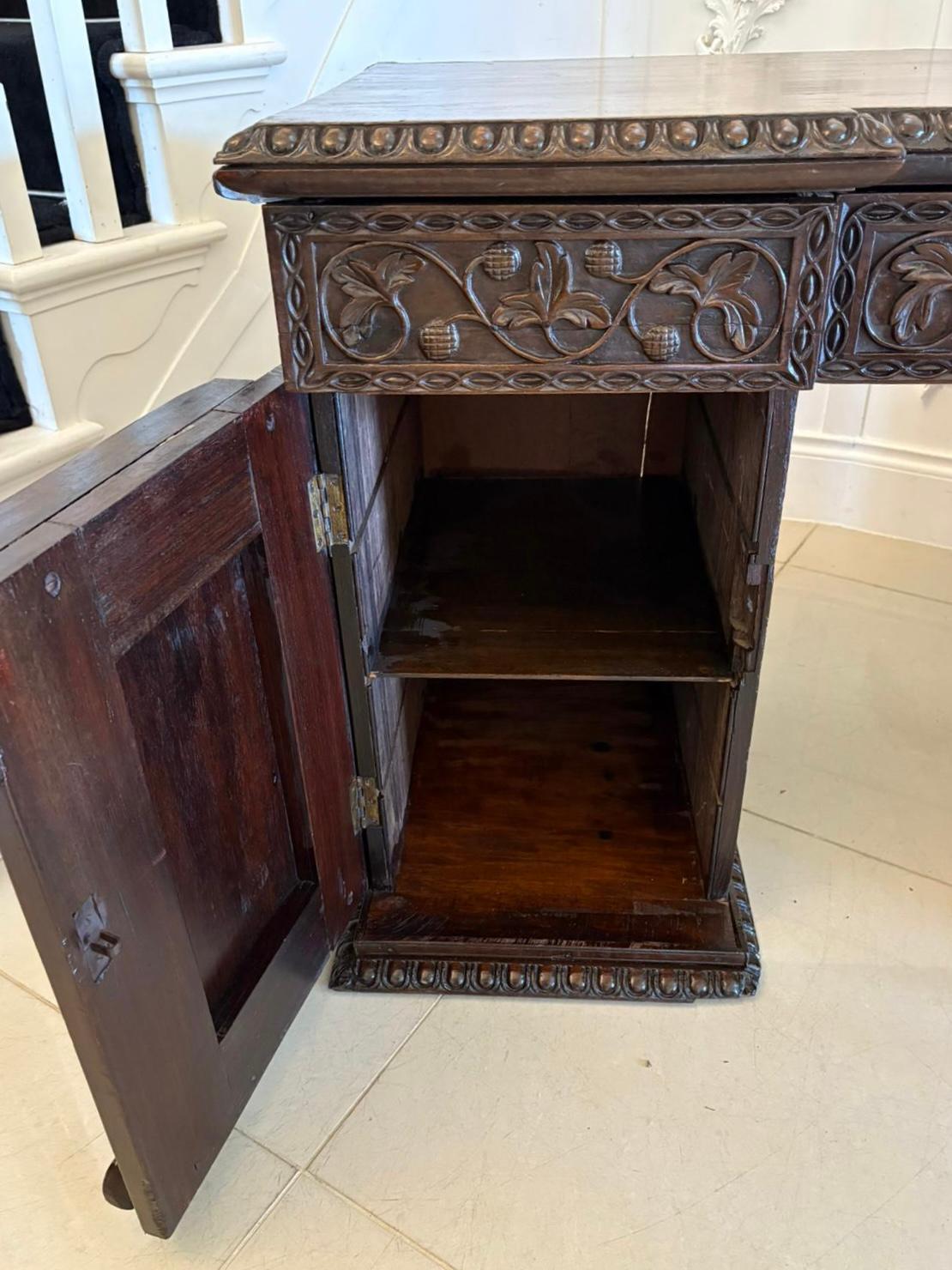 Padouk Antique Ornate Small Carved Anglo-Indian Padauk Inverted Breakfront Sideboard For Sale