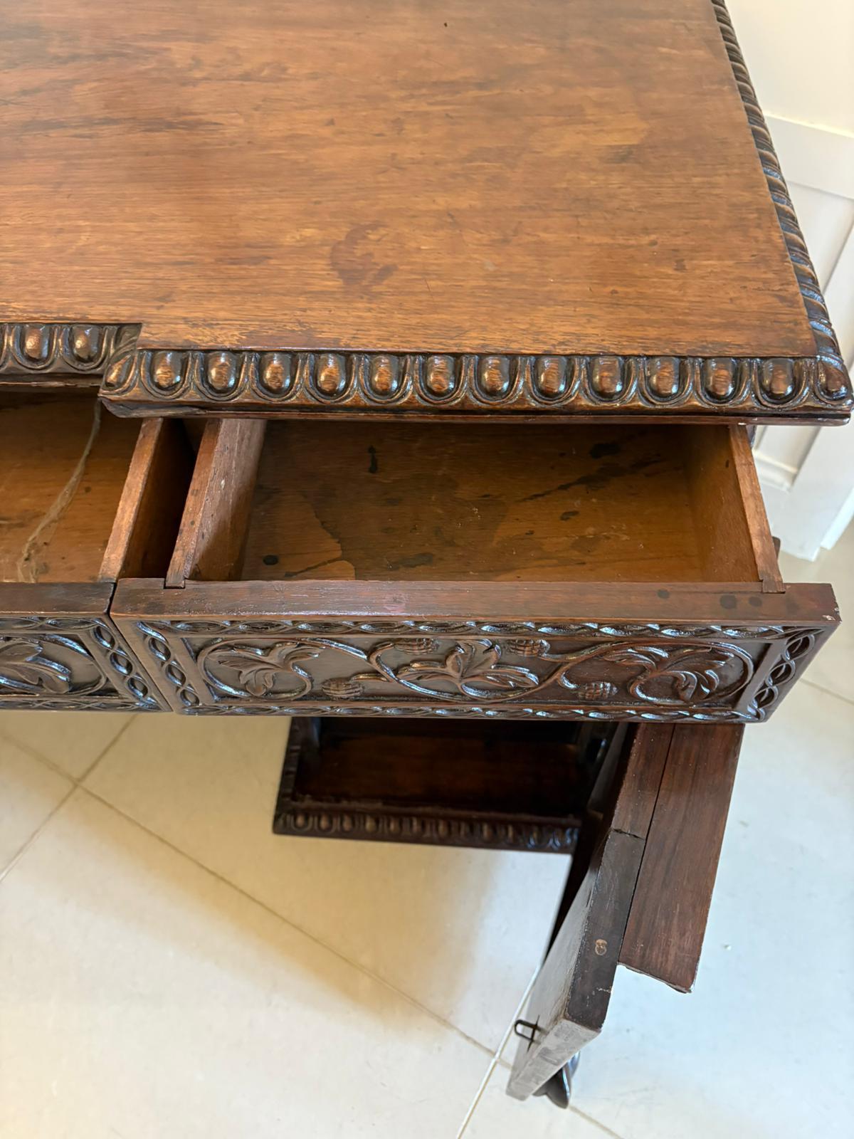 Antique Ornate Small Carved Anglo-Indian Padauk Inverted Breakfront Sideboard For Sale 2