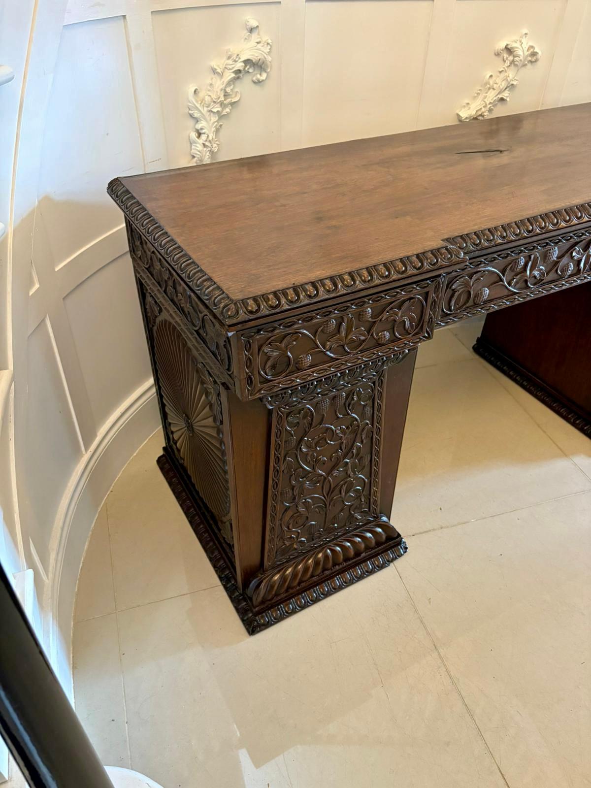Antique Ornate Small Carved Anglo-Indian Padauk Inverted Breakfront Sideboard For Sale 3