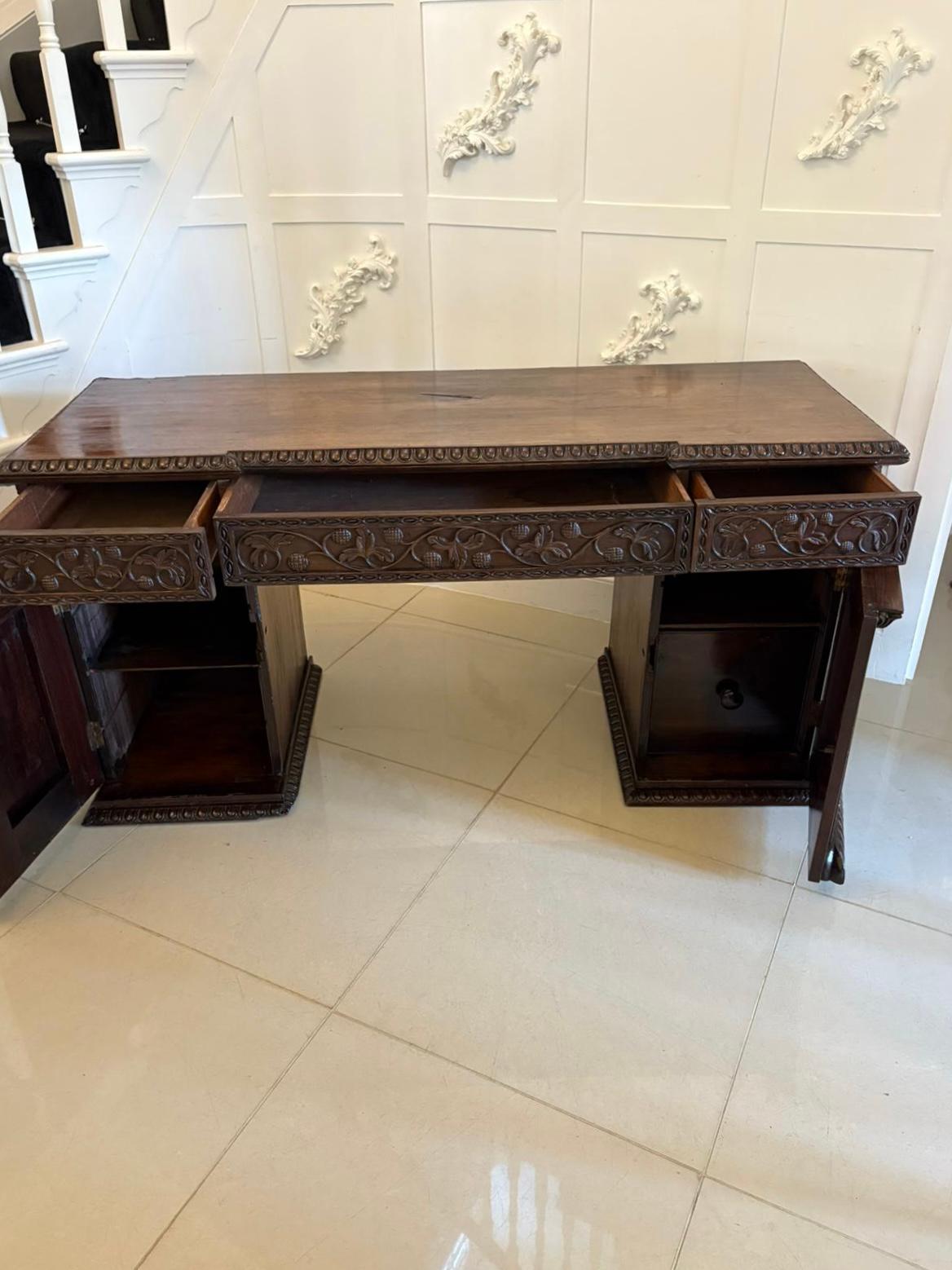 Antique Ornate Small Carved Anglo-Indian Padauk Inverted Breakfront Sideboard For Sale 9
