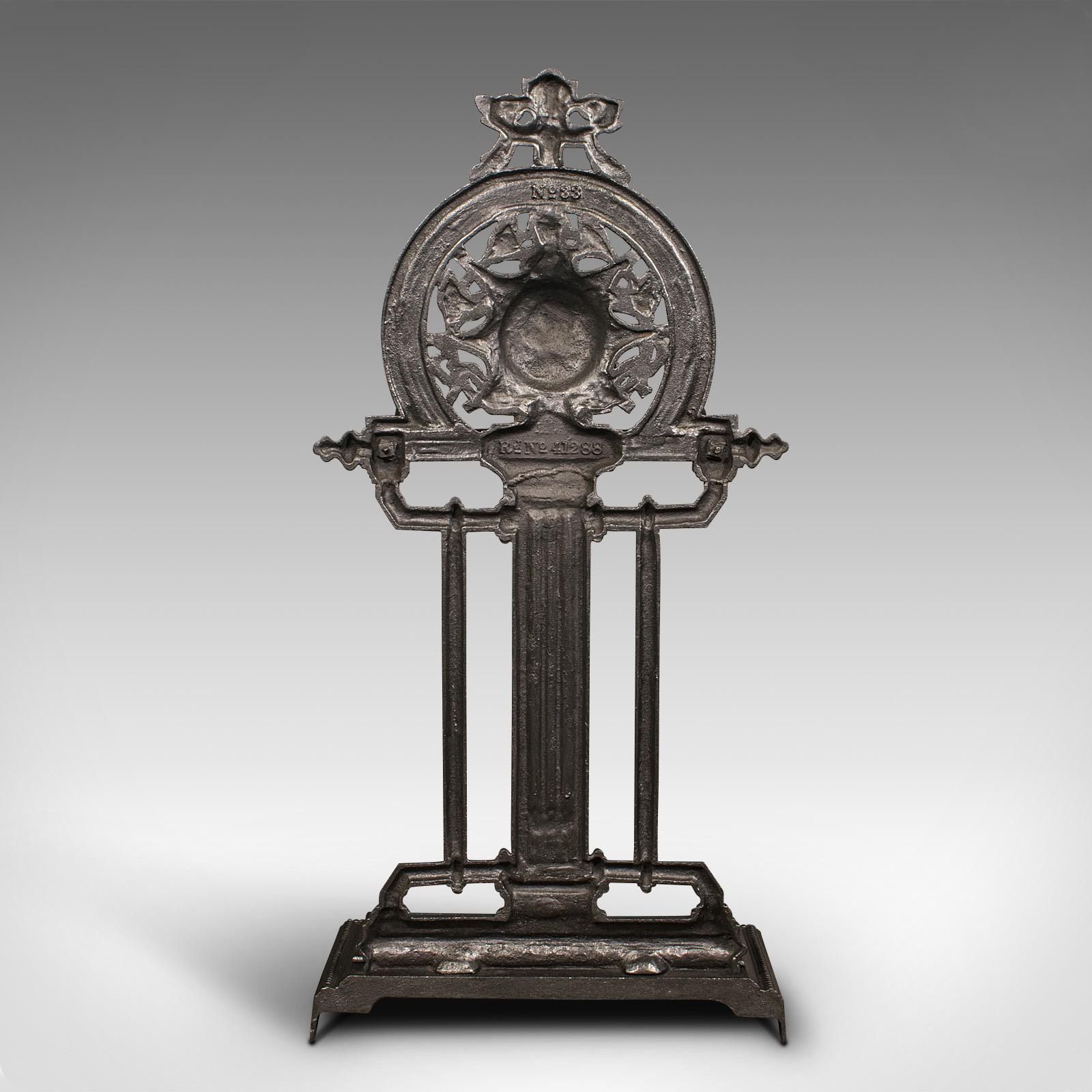 19th Century Antique Ornate Stick Stand, English, Cast Iron, Hallway Umbrella Rack, Victorian For Sale