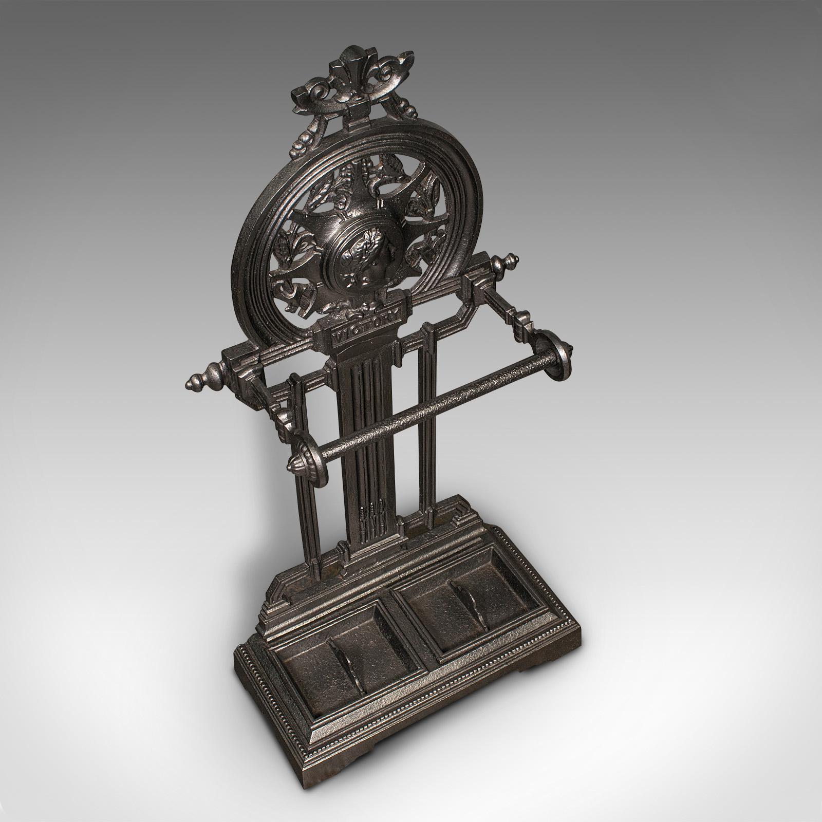19th Century Antique Ornate Stick Stand, English, Cast Iron, Hallway Umbrella Rack, Victorian For Sale