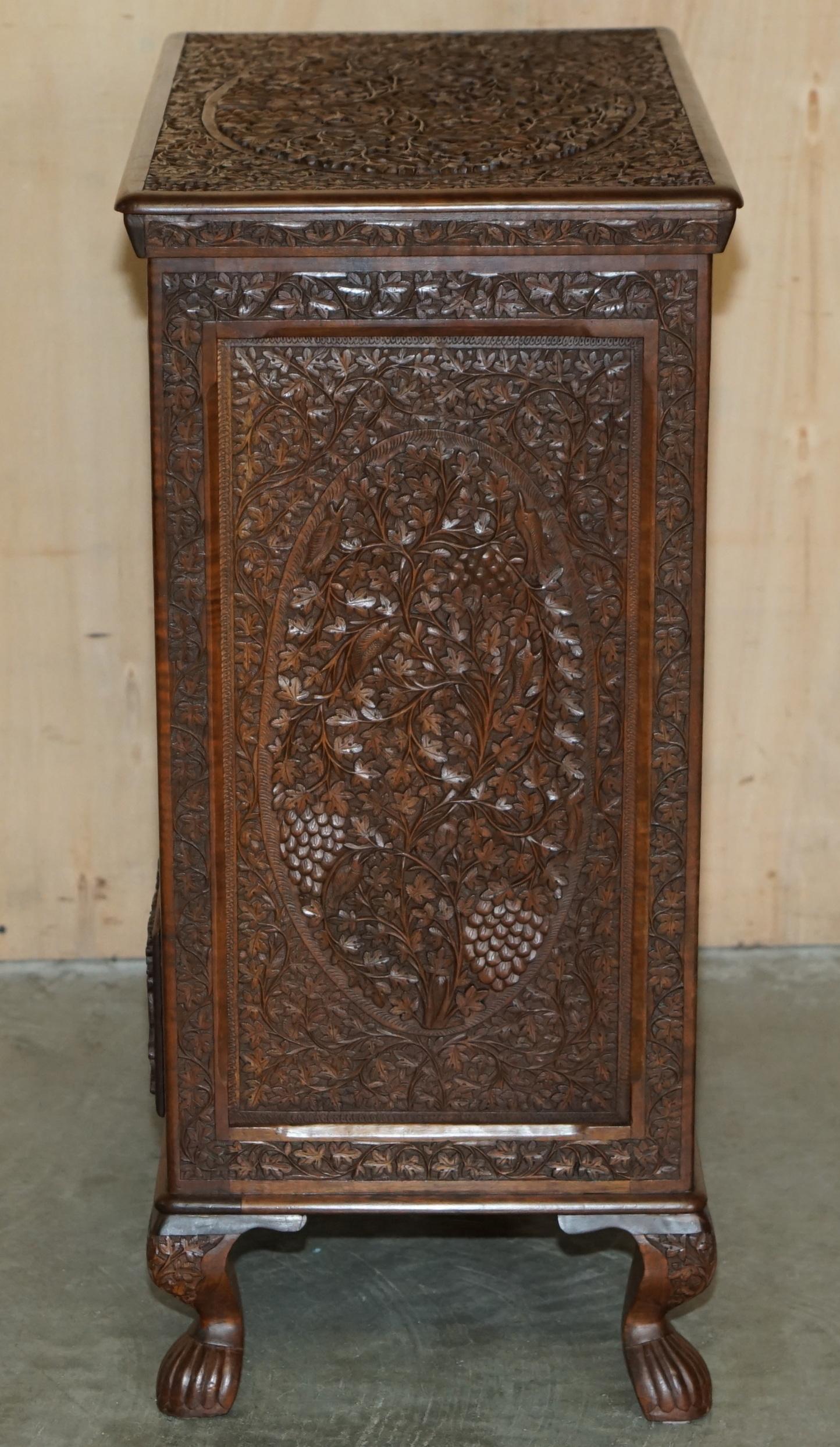 ANTIQUE ORNATELY CARVED BRiTISH COLONIAL BURMESE DRINKS CABINET BAR WITH KEY For Sale 8