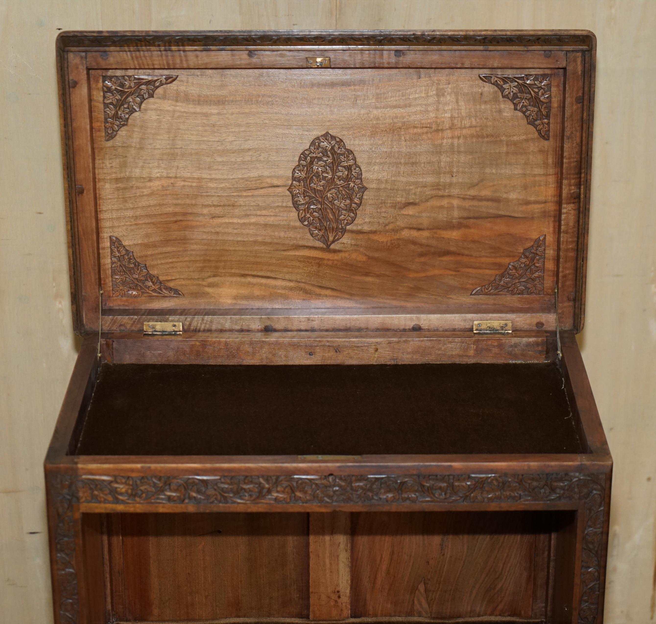 ANTIQUE ORNATELY CARVED BRiTISH COLONIAL BURMESE DRINKS CABINET BAR WITH KEY For Sale 10