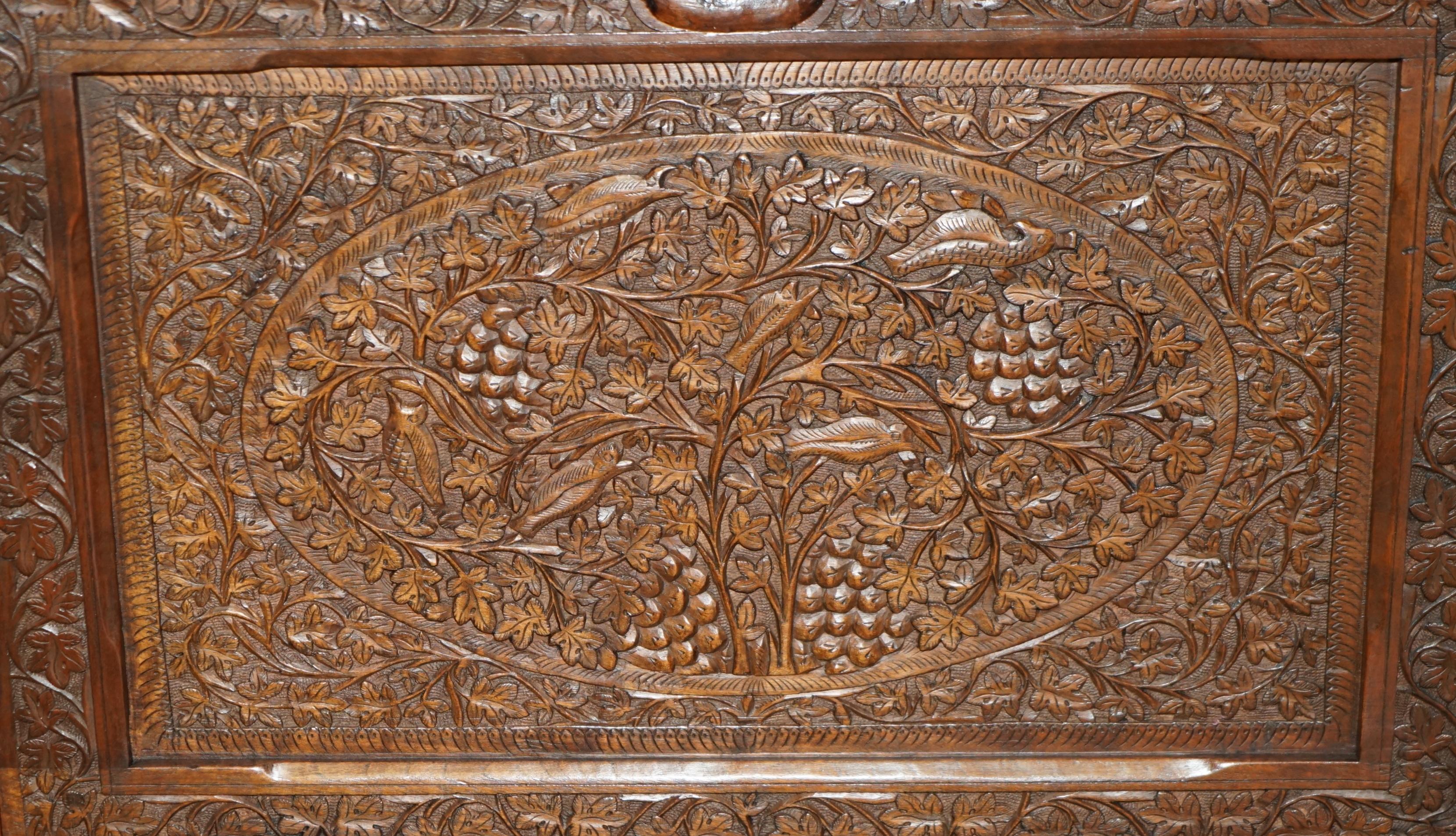 Burmese ANTIQUE ORNATELY CARVED BRiTISH COLONIAL BURMESE DRINKS CABINET BAR WITH KEY For Sale