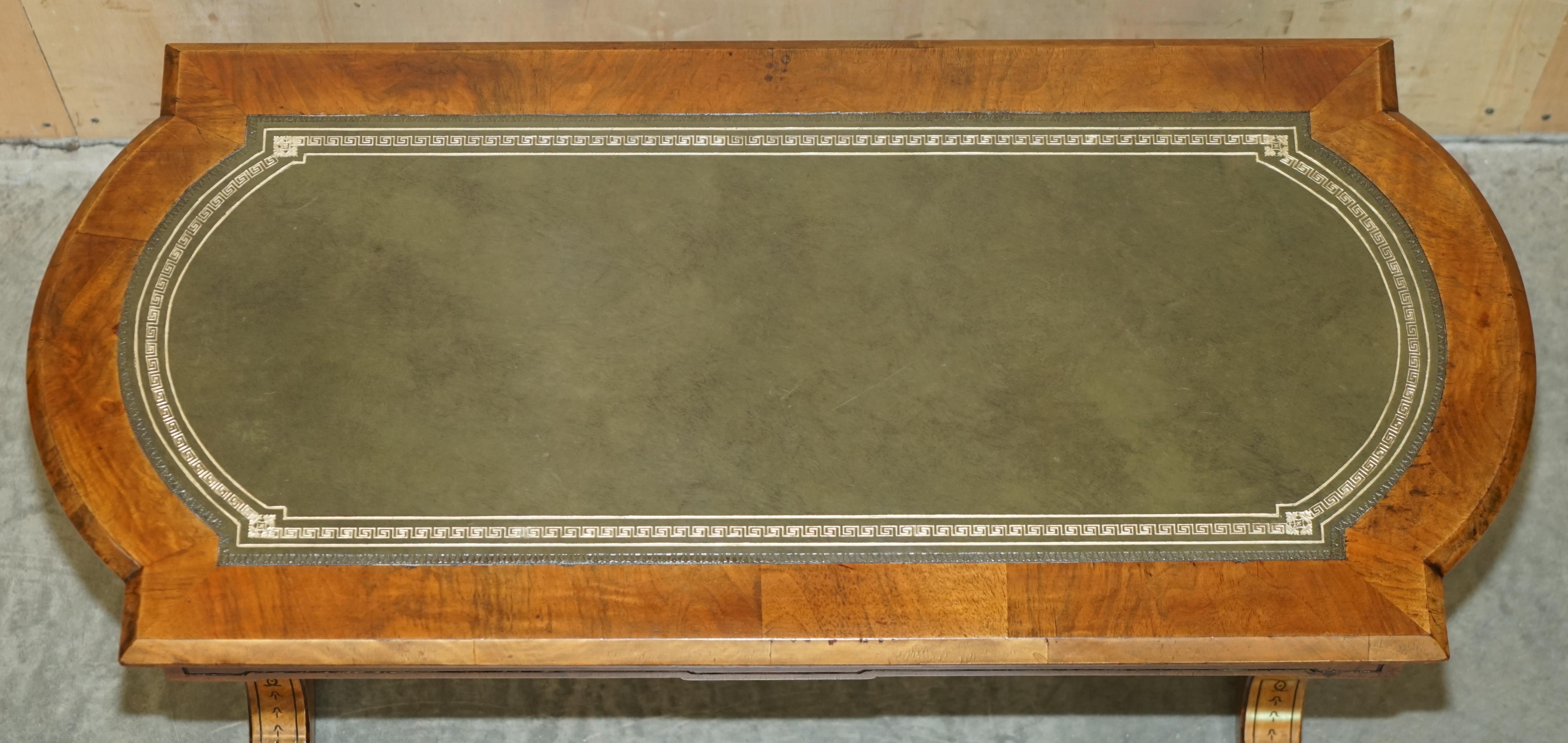 Antique Ornately Carved Burr & Burl Walnut Green Leather Coffee Cocktail Table For Sale 6