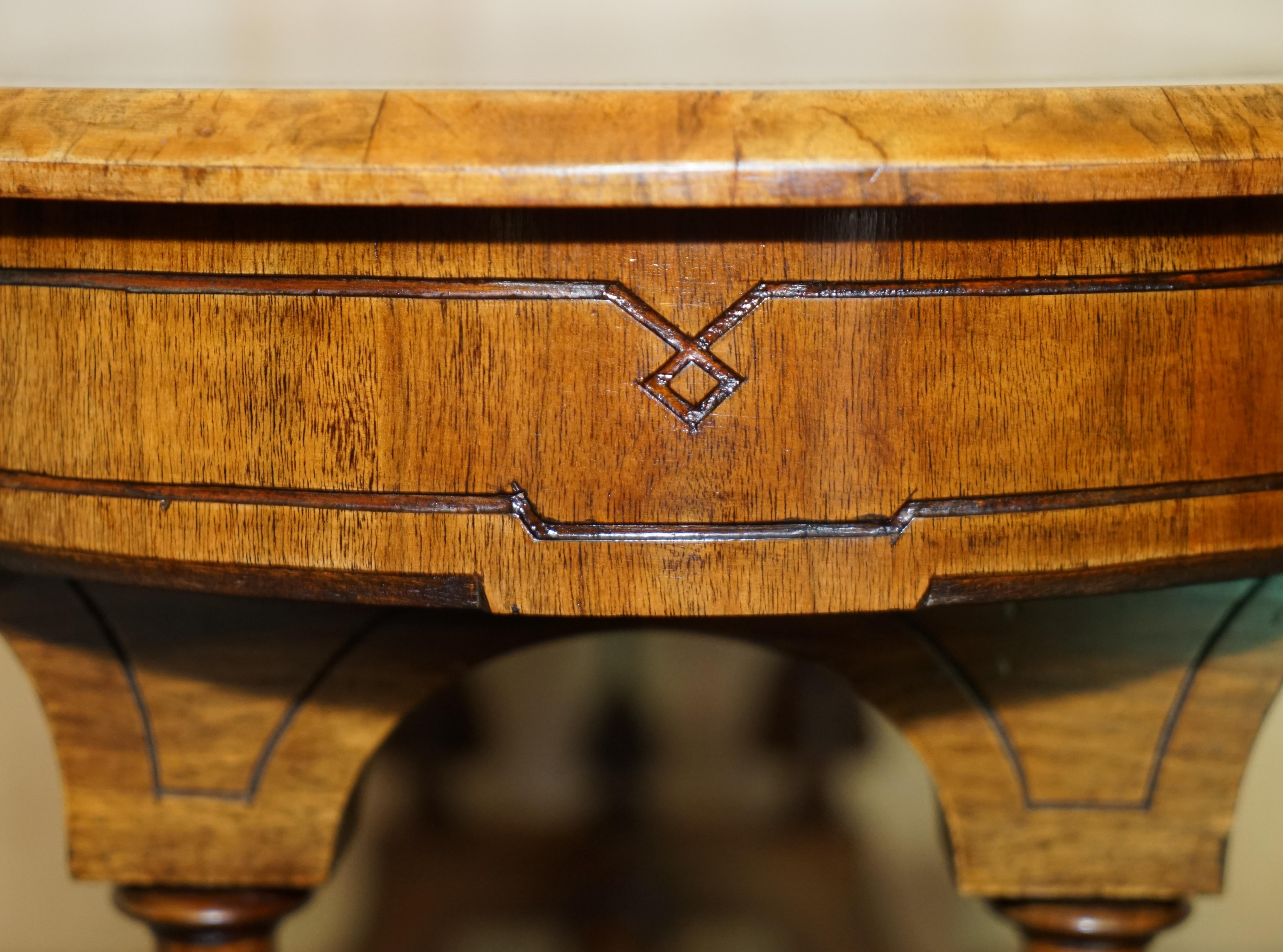 Antique Ornately Carved Burr & Burl Walnut Green Leather Coffee Cocktail Table For Sale 8