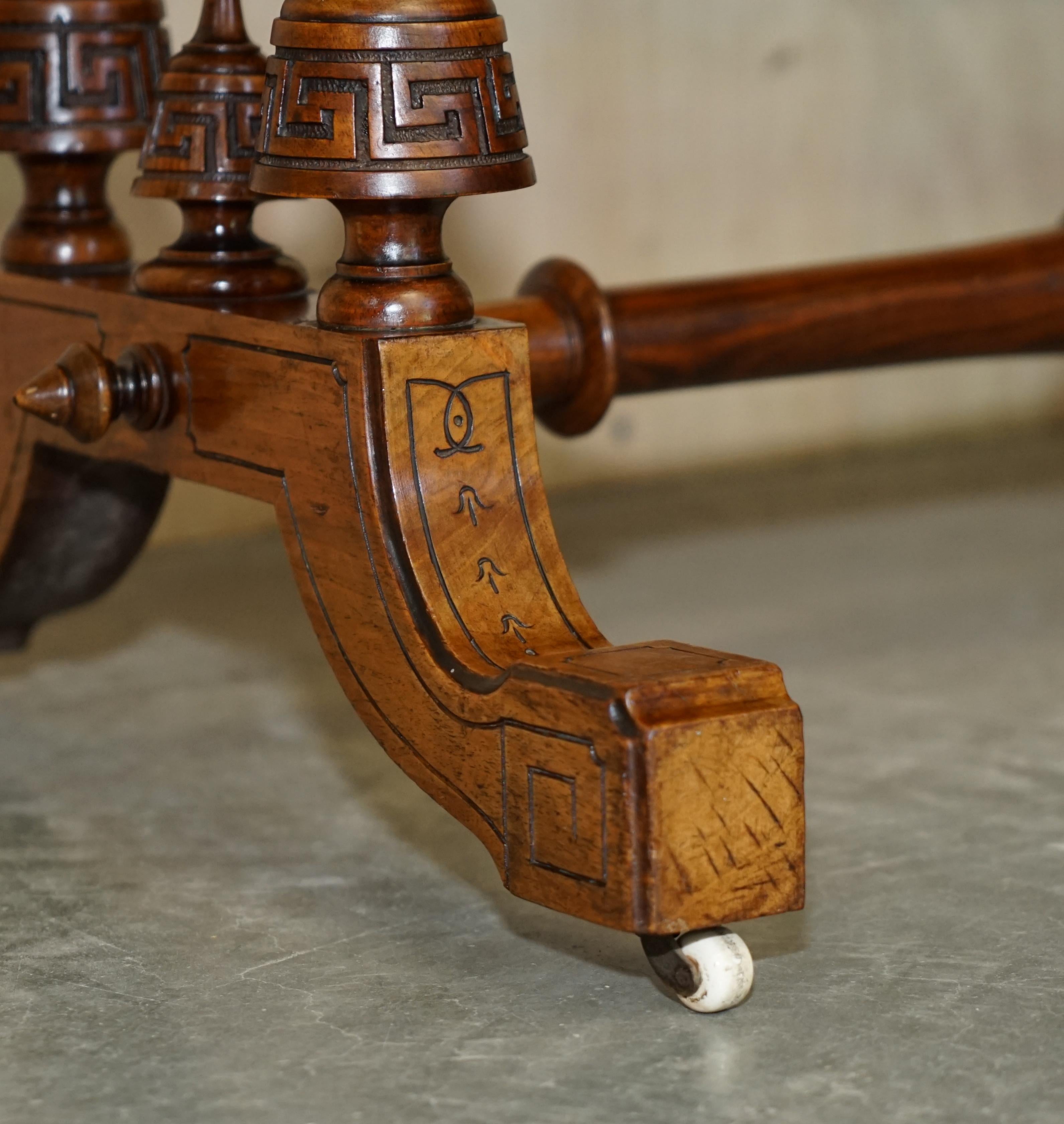 Late 19th Century Antique Ornately Carved Burr & Burl Walnut Green Leather Coffee Cocktail Table For Sale