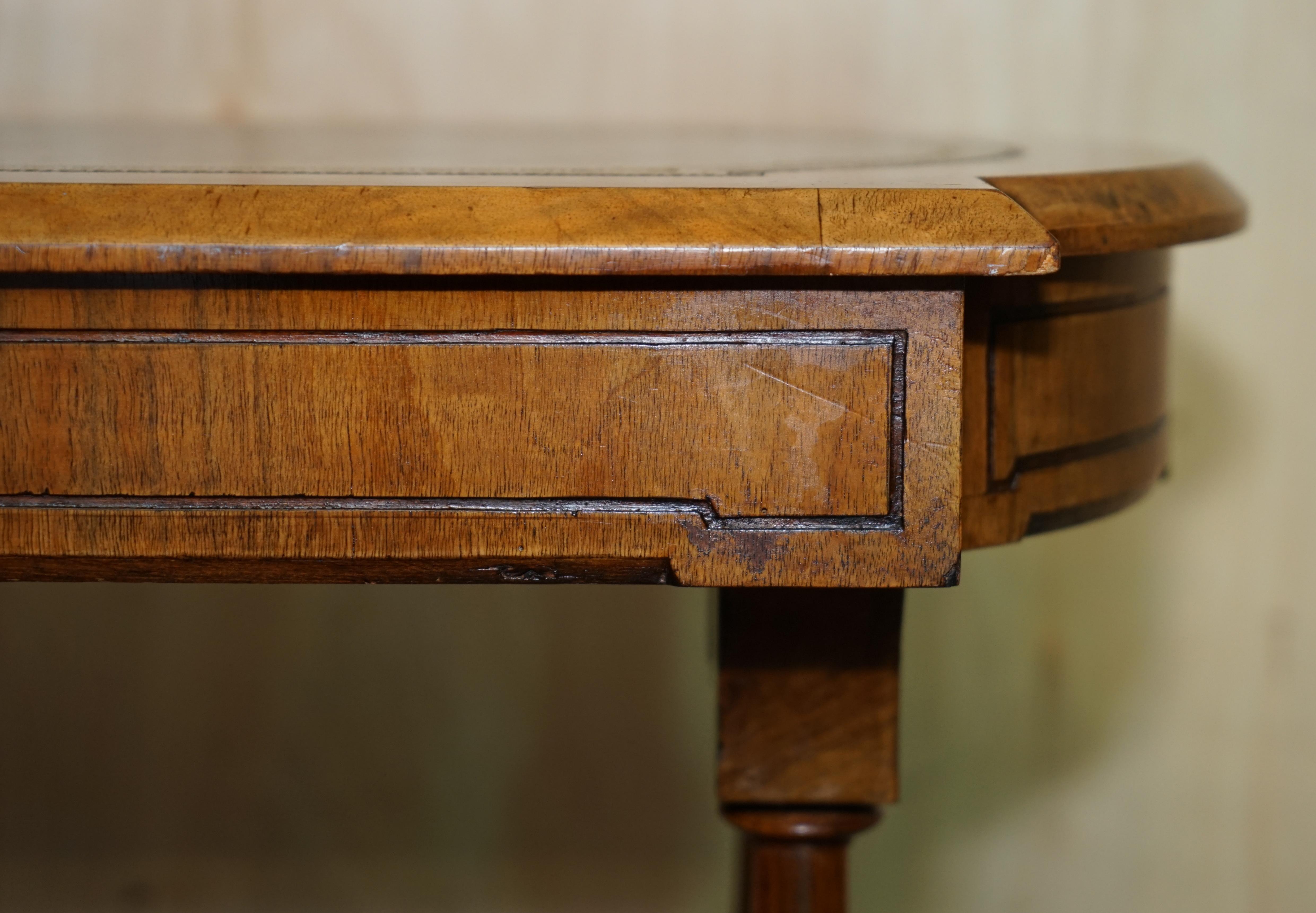 Antique Ornately Carved Burr & Burl Walnut Green Leather Coffee Cocktail Table For Sale 3