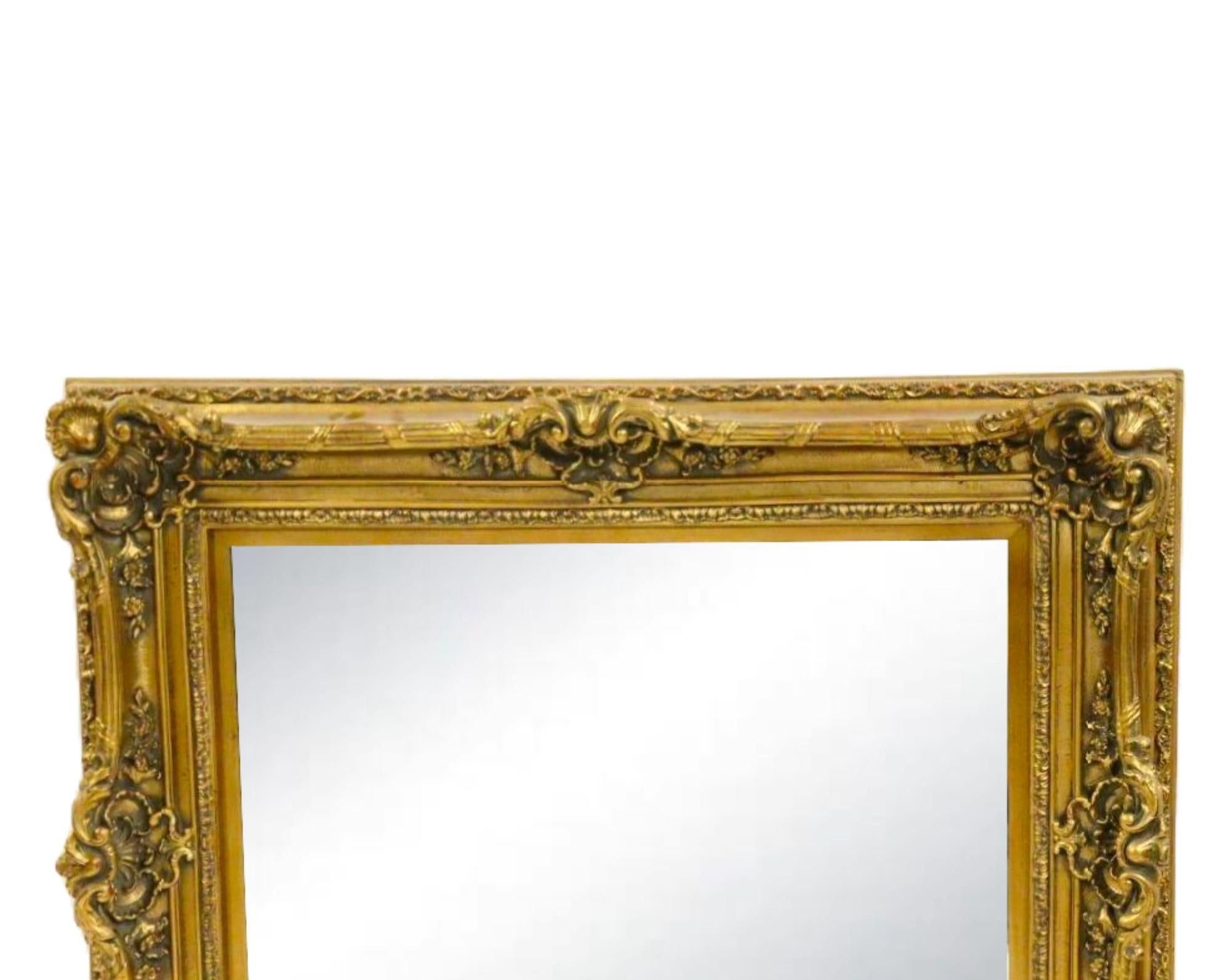 Louis XVI Antique Ornately Carved Giltwood Frame Hanging Wall Mirror For Sale