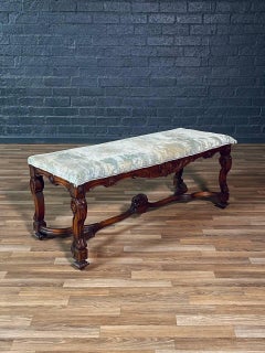 Antique Ornately Carved Italian Baroque Style Walnut Bench w/ Claw Feet