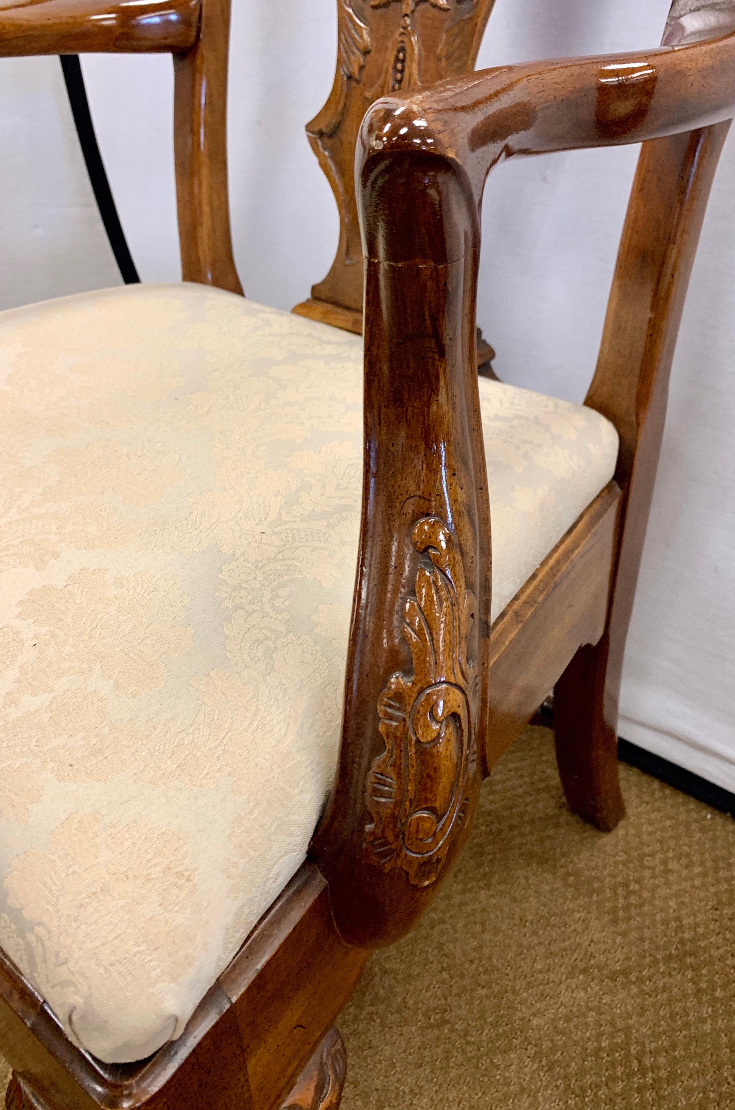 Antique Ornately Carved Mahogany Dining Chairs Set of Eight In Good Condition In West Hartford, CT