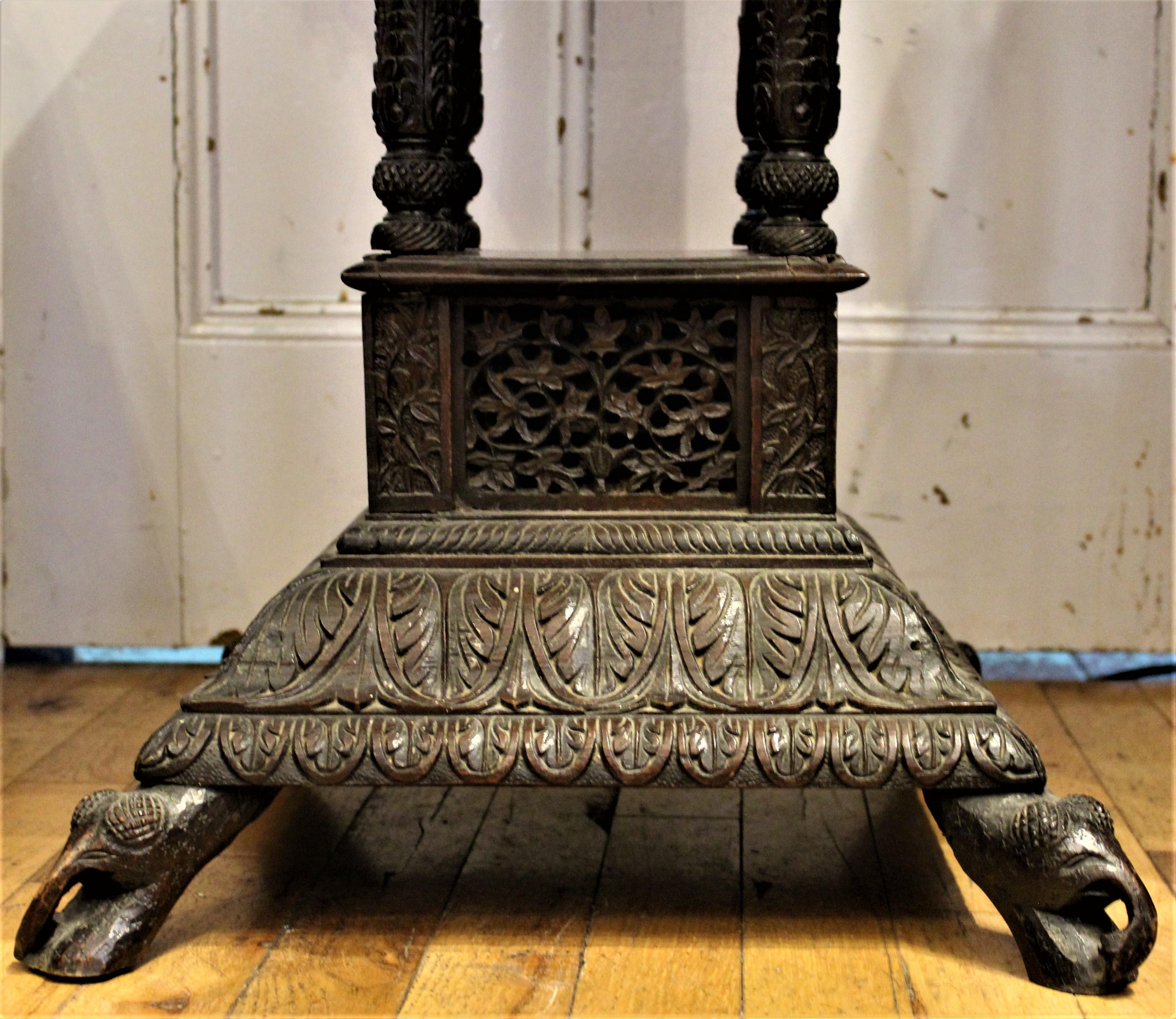 Antique Ornately Carved Mahogany Wood Anglo-Indian Octagonal Pedestal Table In Good Condition In Hamilton, Ontario