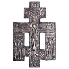 Antique Ornately Cast Bronze Russian Orthodox Christian Cross or Crucifix