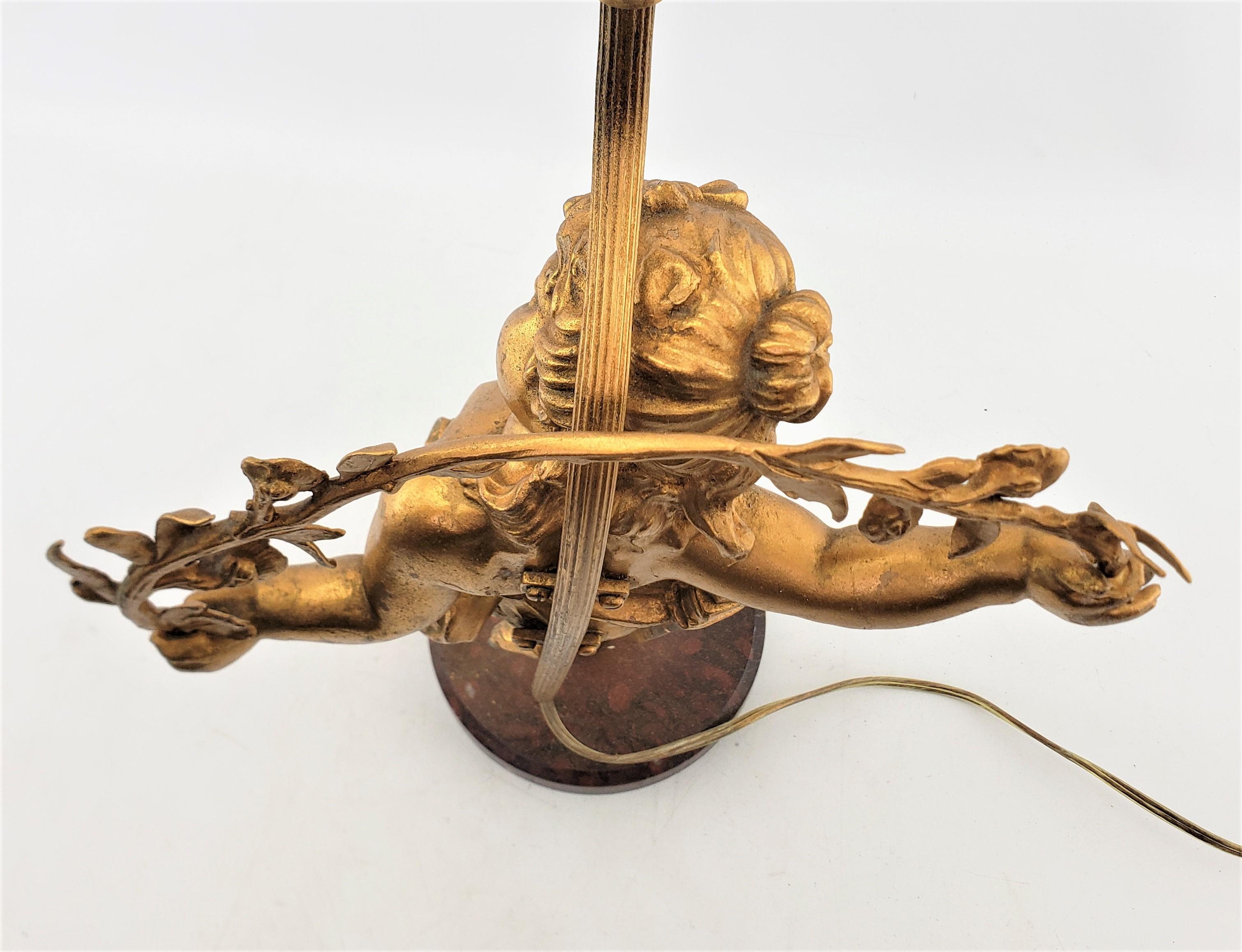 Antique Ornately Cast & Gilt Finished Sculptural Cherub Table Lamp For Sale 3