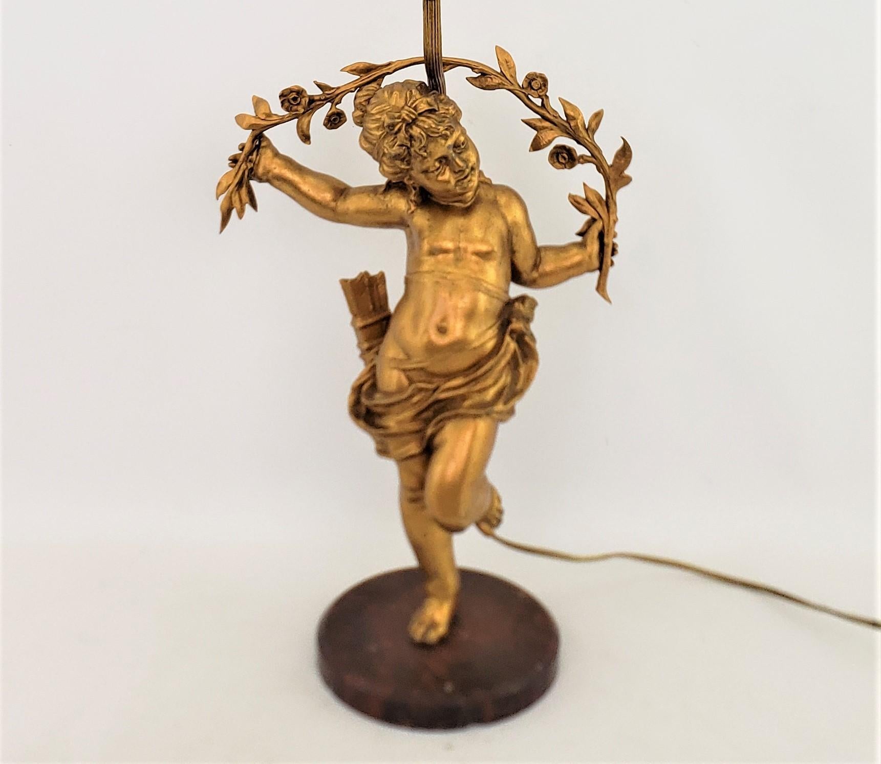 Antique Ornately Cast & Gilt Finished Sculptural Cherub Table Lamp For Sale 6