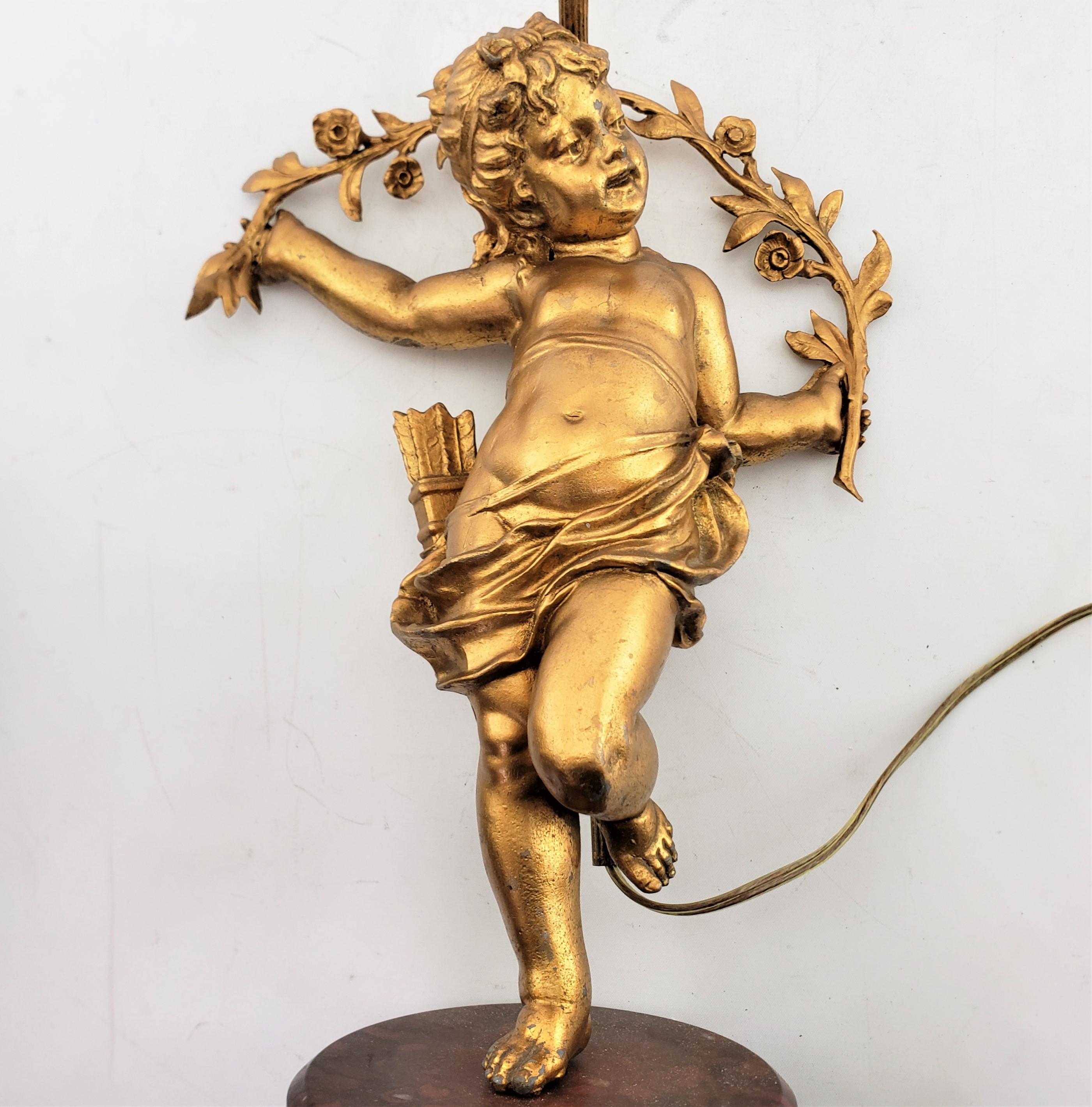 Antique Ornately Cast & Gilt Finished Sculptural Cherub Table Lamp For Sale 7
