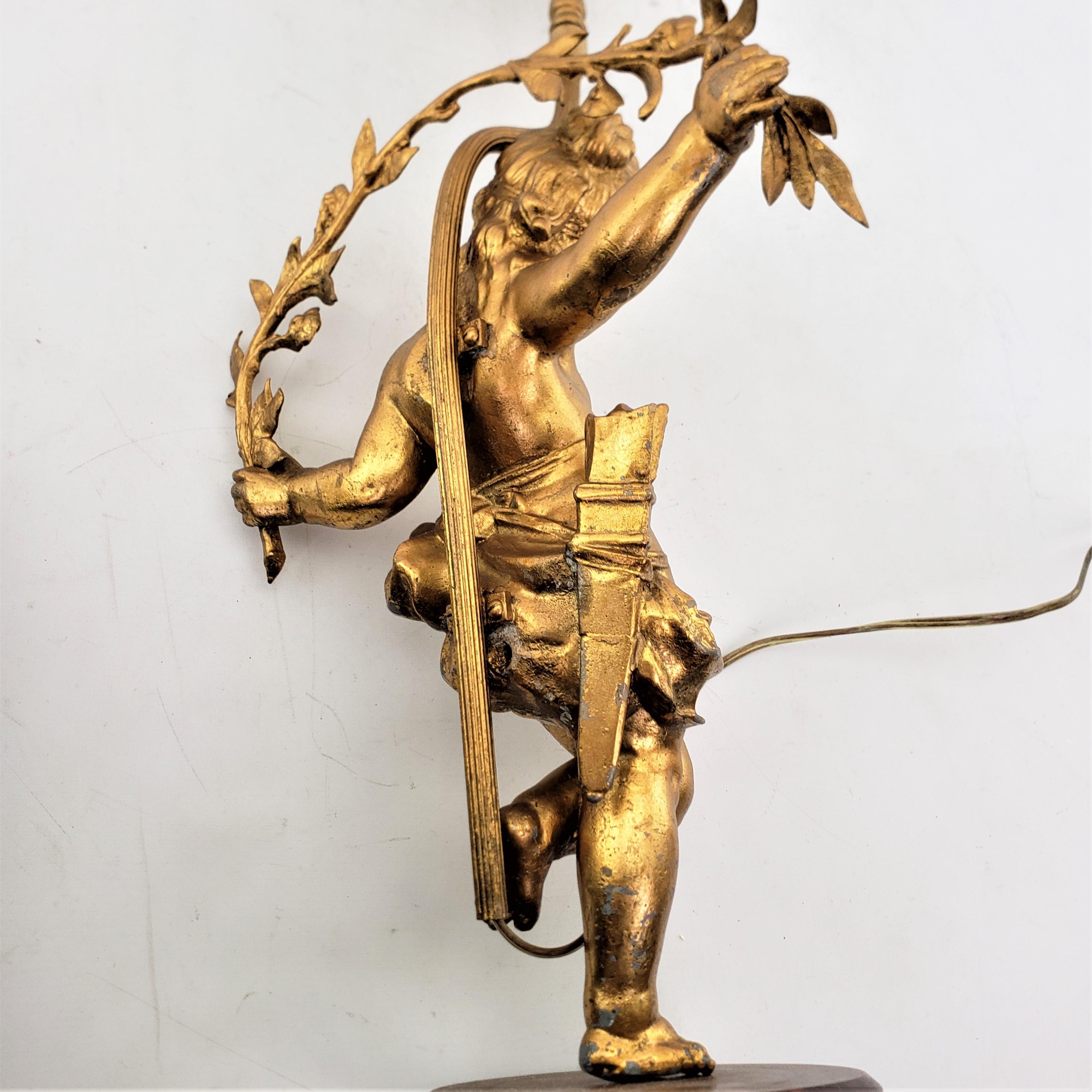 Antique Ornately Cast & Gilt Finished Sculptural Cherub Table Lamp For Sale 8