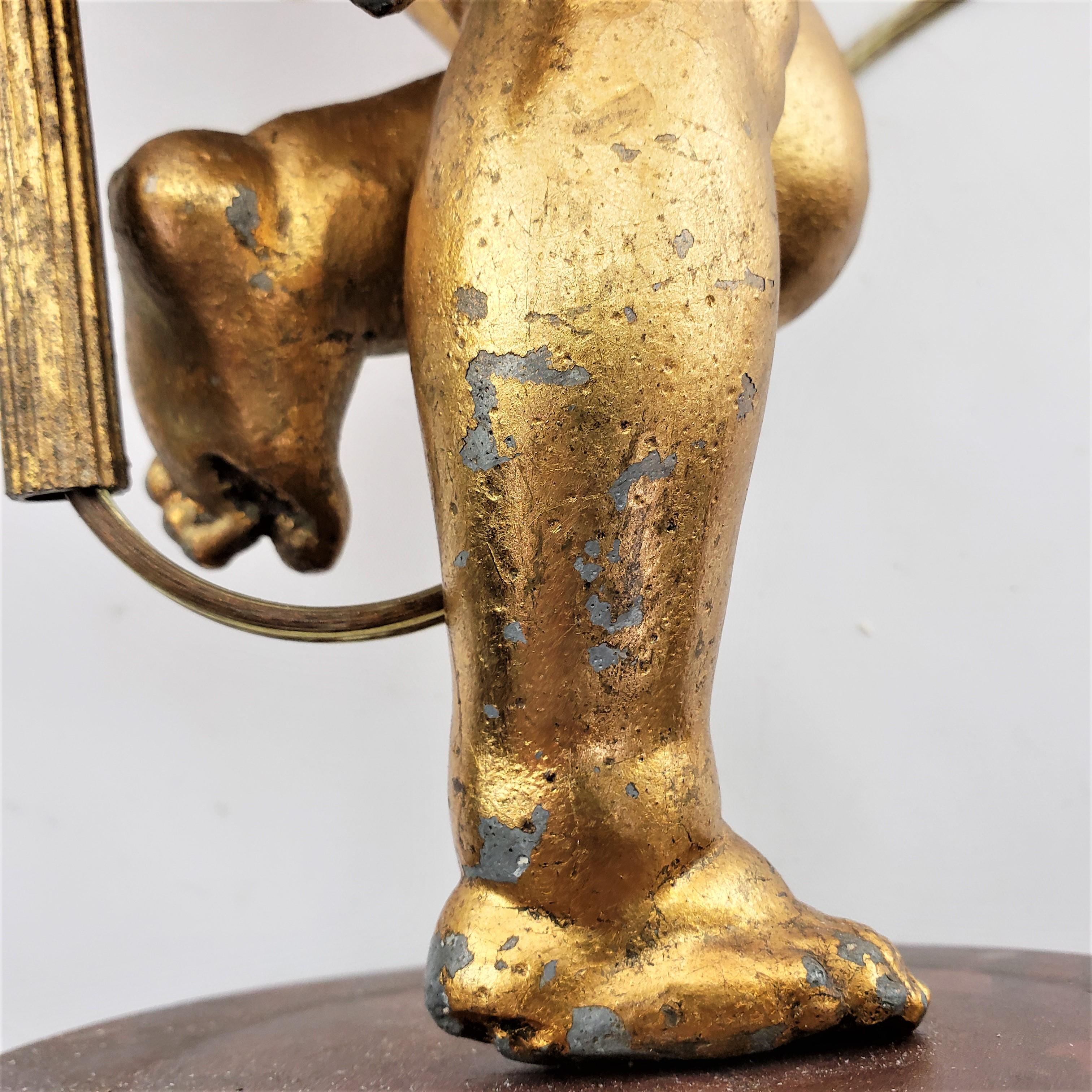 Antique Ornately Cast & Gilt Finished Sculptural Cherub Table Lamp For Sale 9