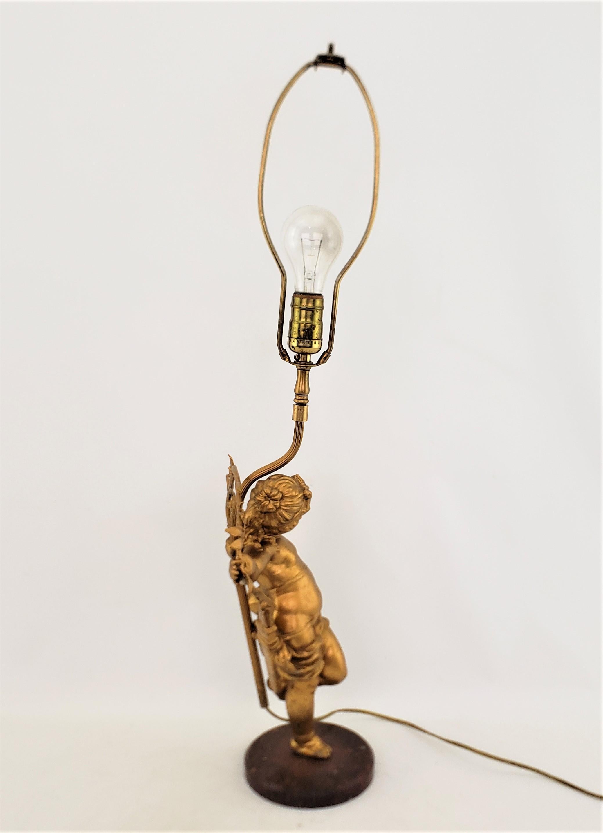Spelter Antique Ornately Cast & Gilt Finished Sculptural Cherub Table Lamp For Sale