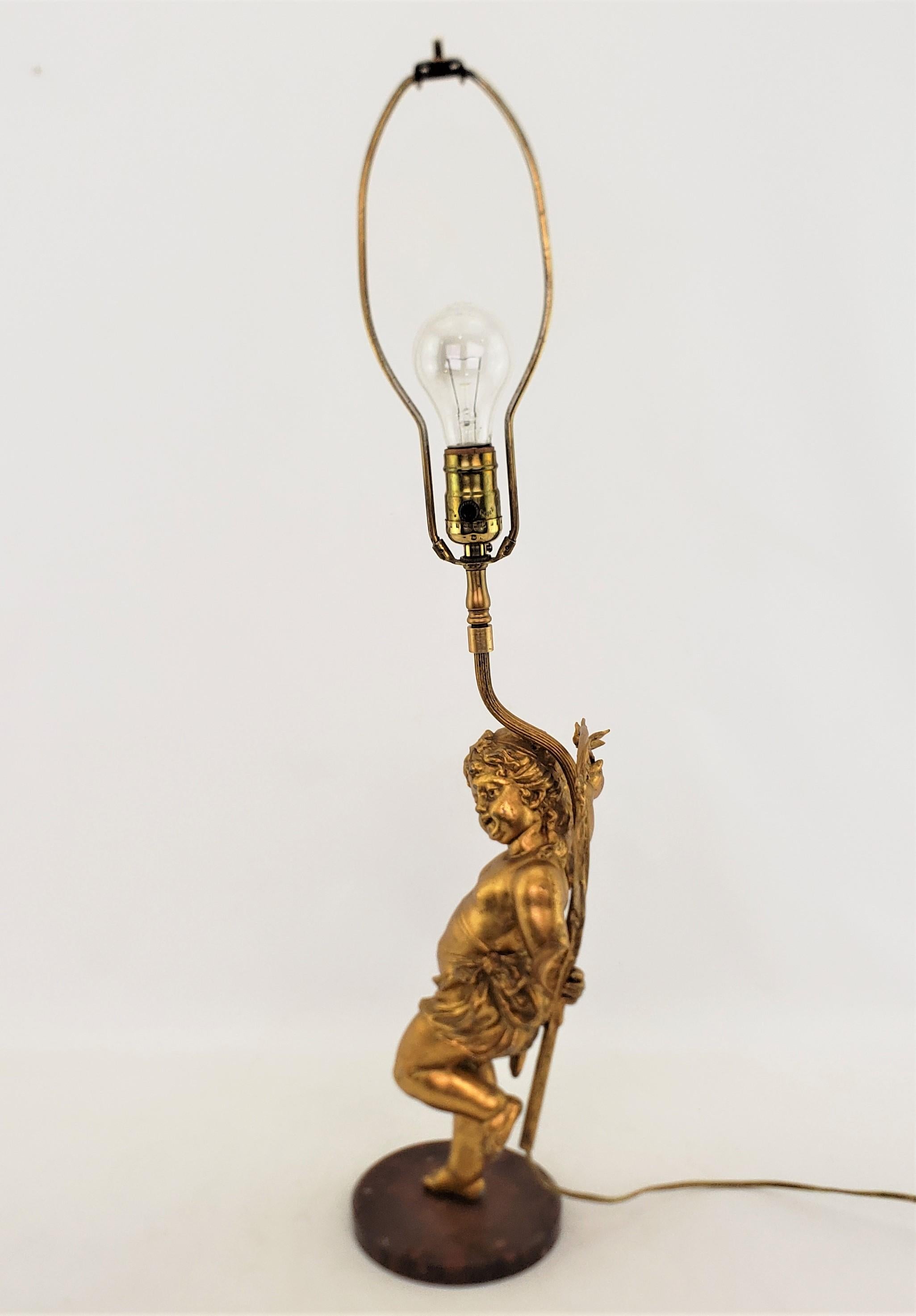 Antique Ornately Cast & Gilt Finished Sculptural Cherub Table Lamp For Sale 2