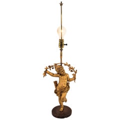 Antique Ornately Cast & Gilt Finished Sculptural Cherub Table Lamp