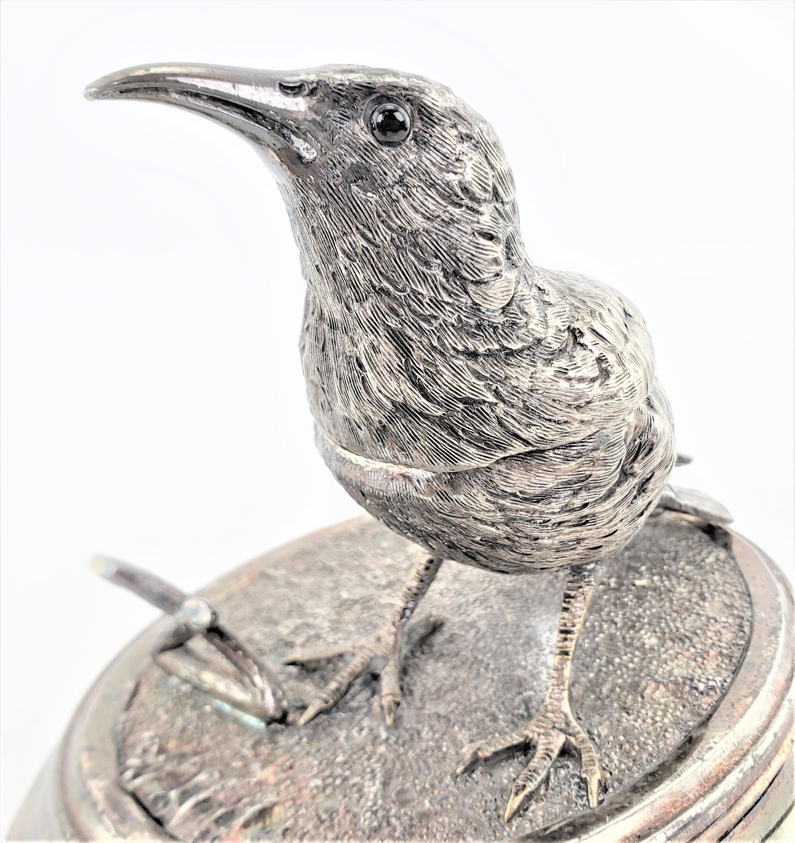 Antique Ornately Cast & Silver Plated Figural Bird Inkwell & Pen Holder or Rest 10