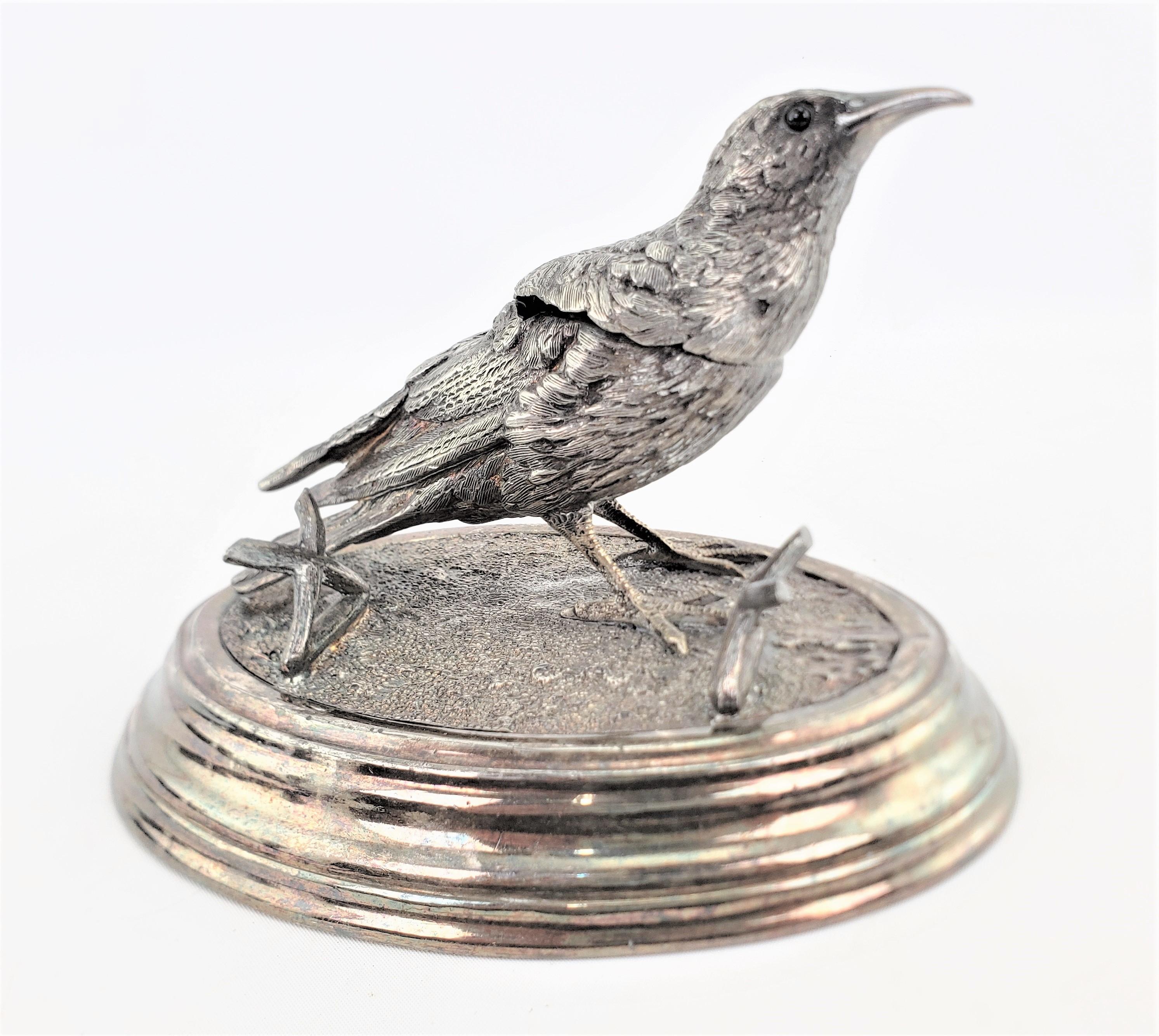 Victorian Antique Ornately Cast & Silver Plated Figural Bird Inkwell & Pen Holder or Rest