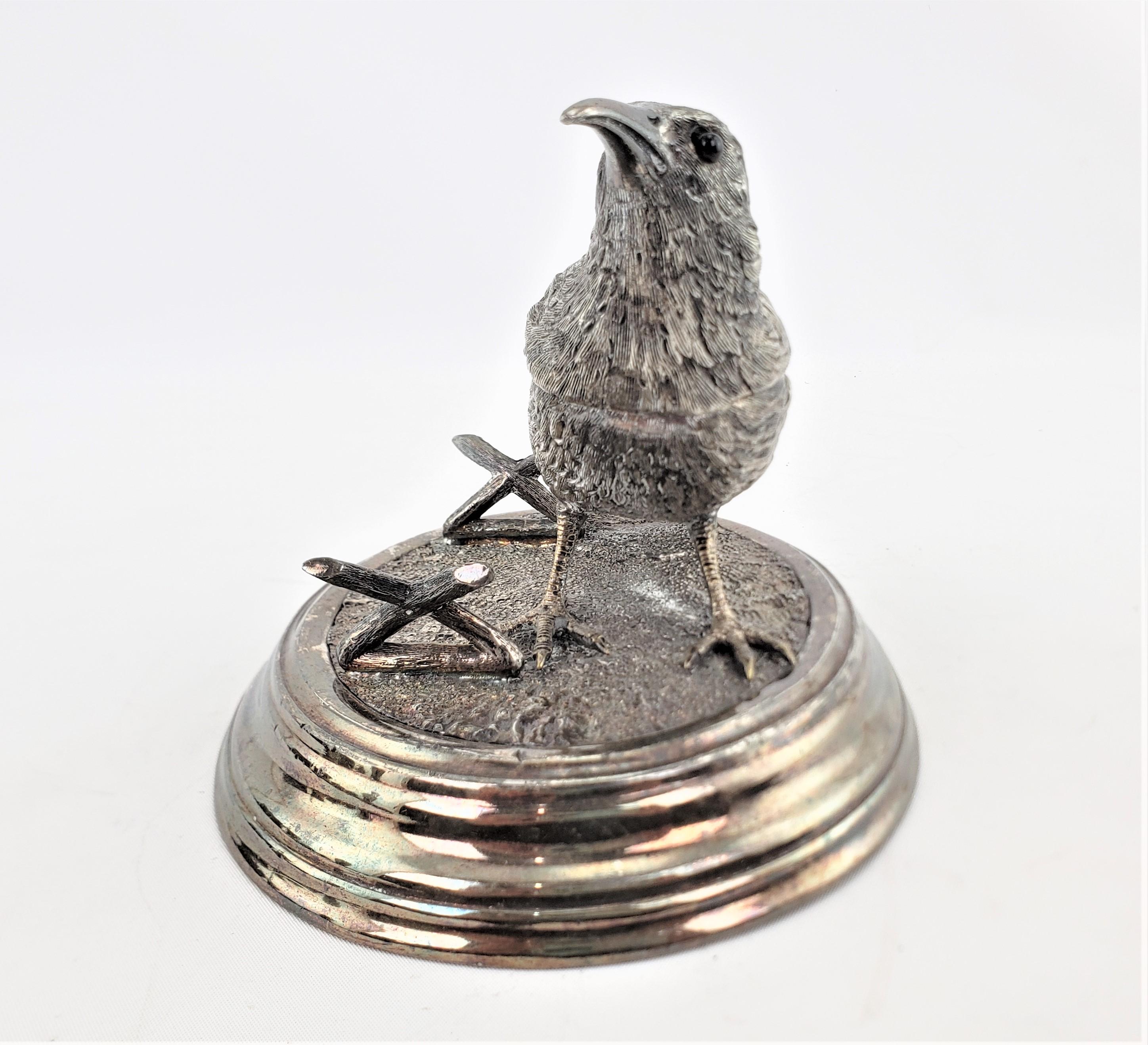 Antique Ornately Cast & Silver Plated Figural Bird Inkwell & Pen Holder or Rest In Good Condition In Hamilton, Ontario