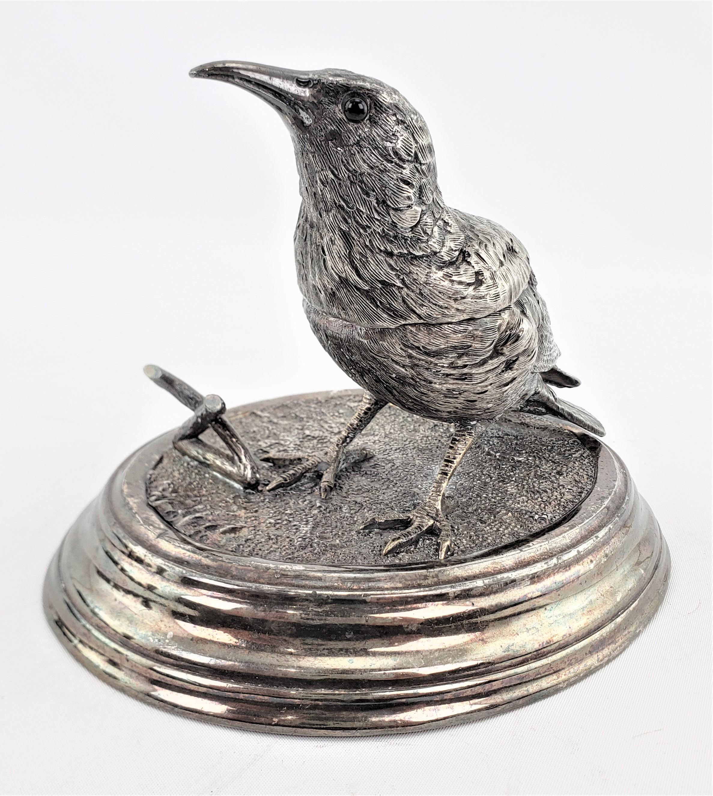 19th Century Antique Ornately Cast & Silver Plated Figural Bird Inkwell & Pen Holder or Rest