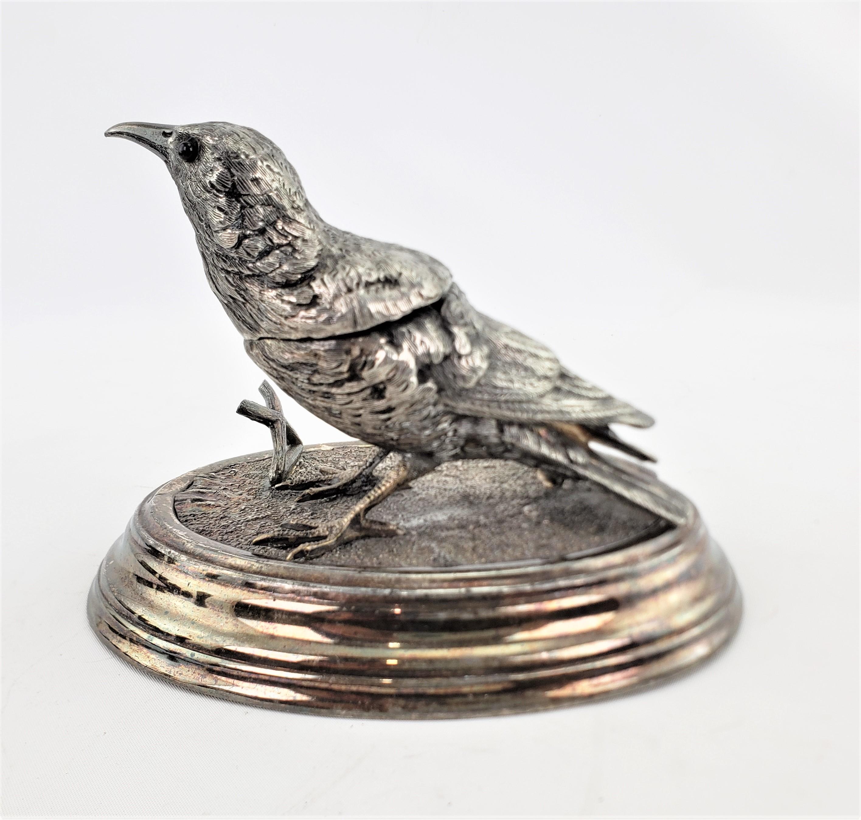 Copper Antique Ornately Cast & Silver Plated Figural Bird Inkwell & Pen Holder or Rest