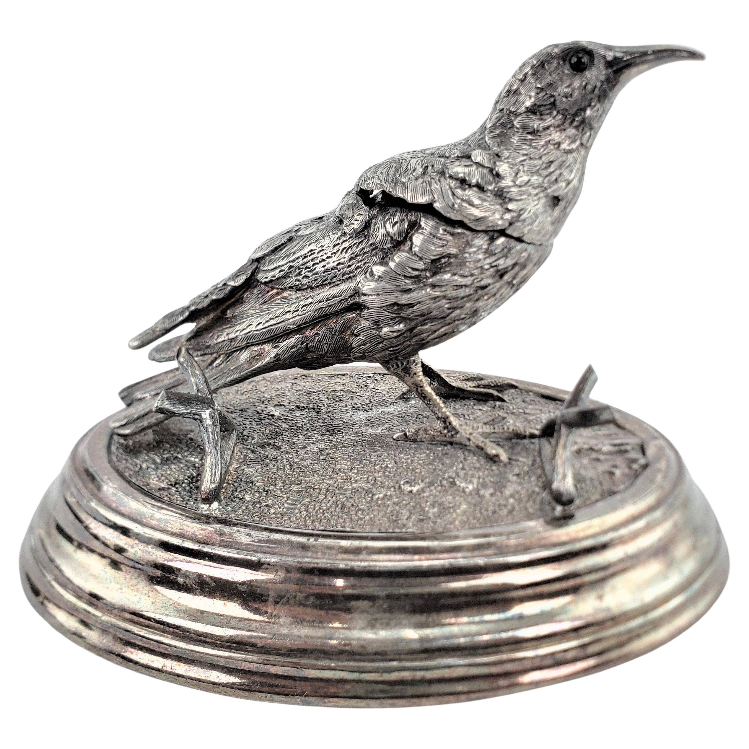 Antique Ornately Cast & Silver Plated Figural Bird Inkwell & Pen Holder or Rest