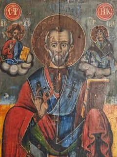 Antique Orthodox Icon depicting Saint Nicholas, Serbia 19th Century