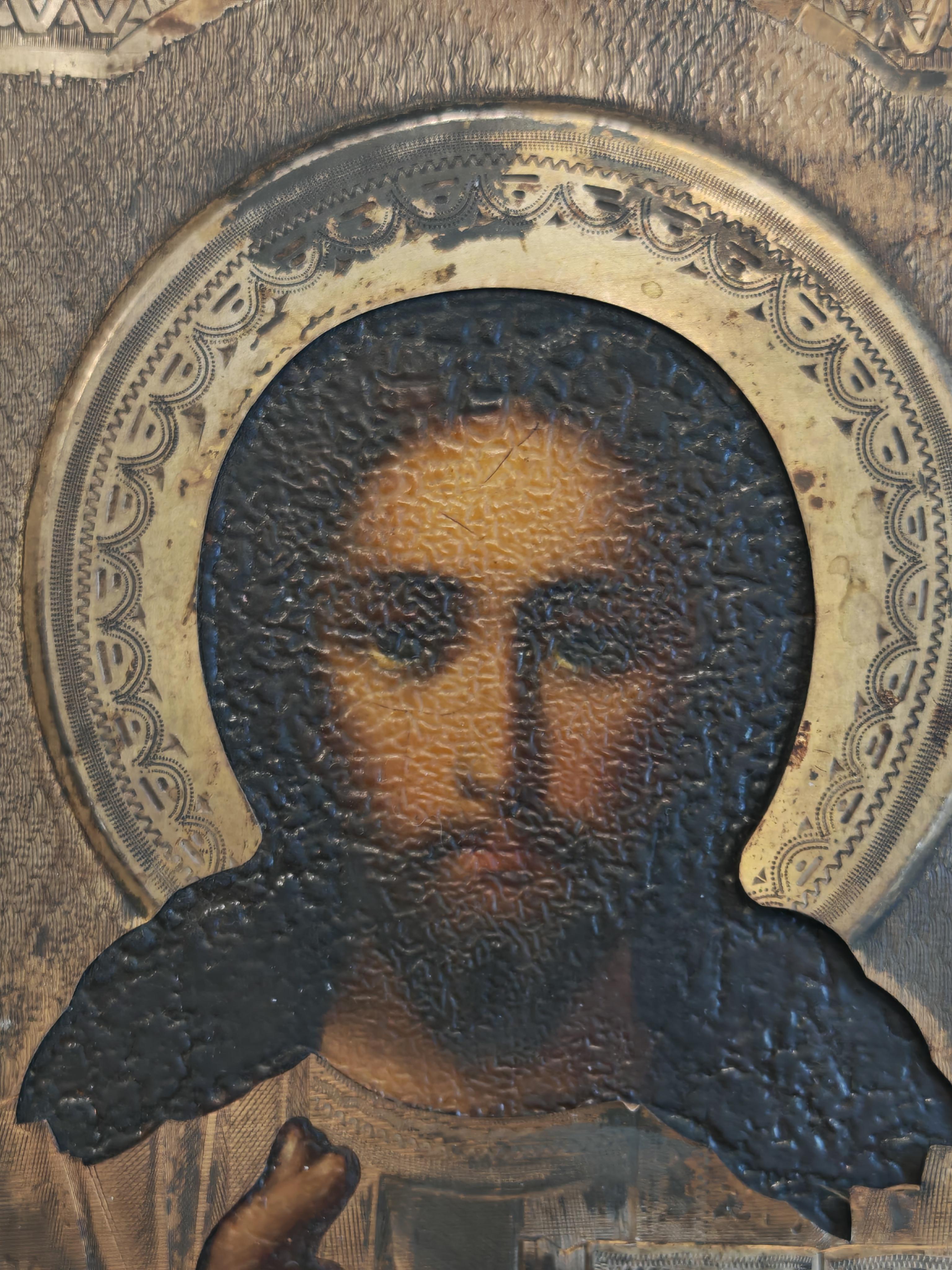 Fine XIX secolo Antica icona ortodossa di Gesù Pantocratore in argento e smalto, anni '90 del XIX secolo in vendita