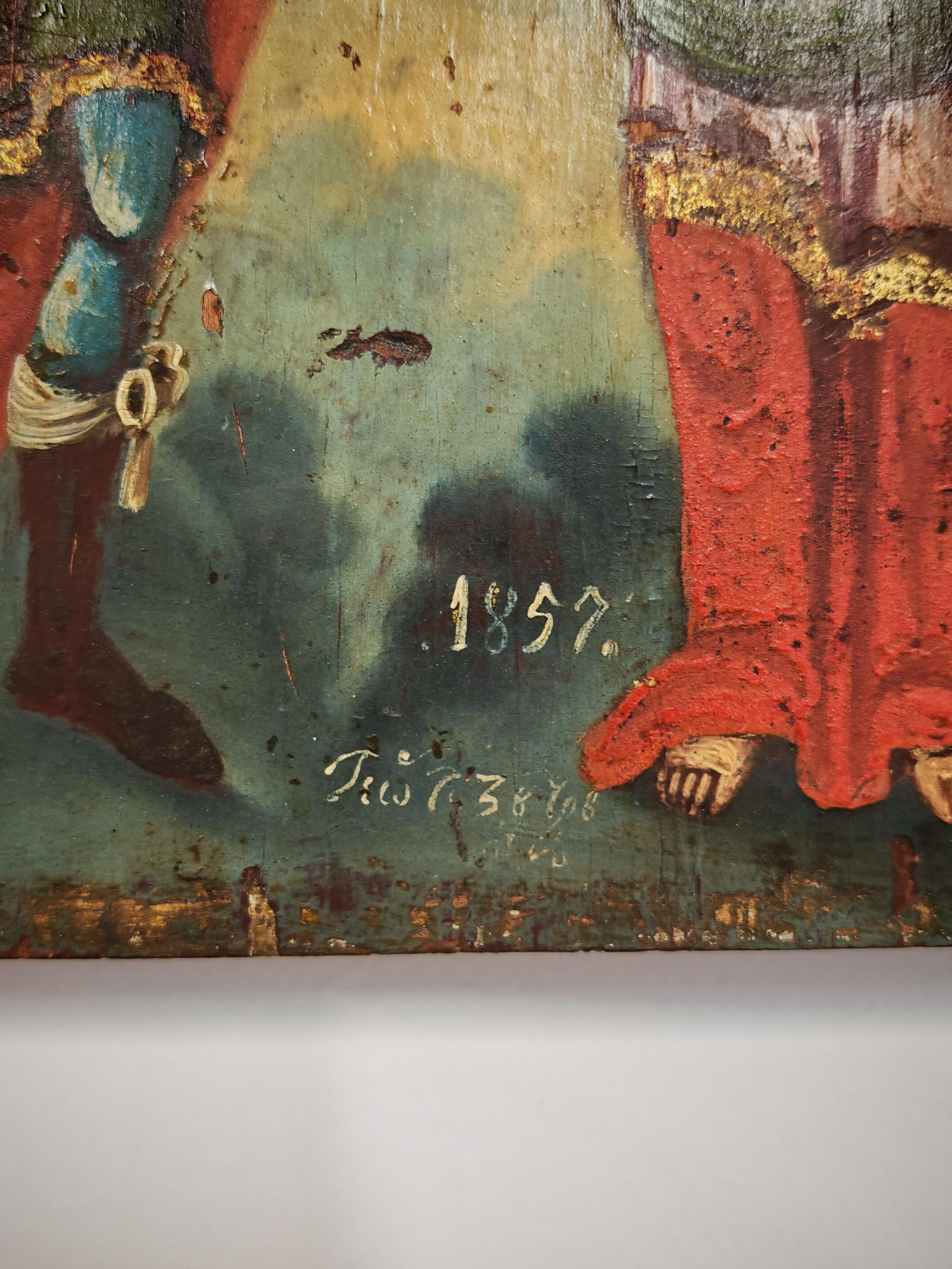 Icône orthodoxe ancienne, les archanges Michel et Gabriel, Serbie 1857 en vente 3