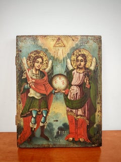 Antica icona ortodossa, Gli arcangeli Michele e Gabriele, Serbia 1857
