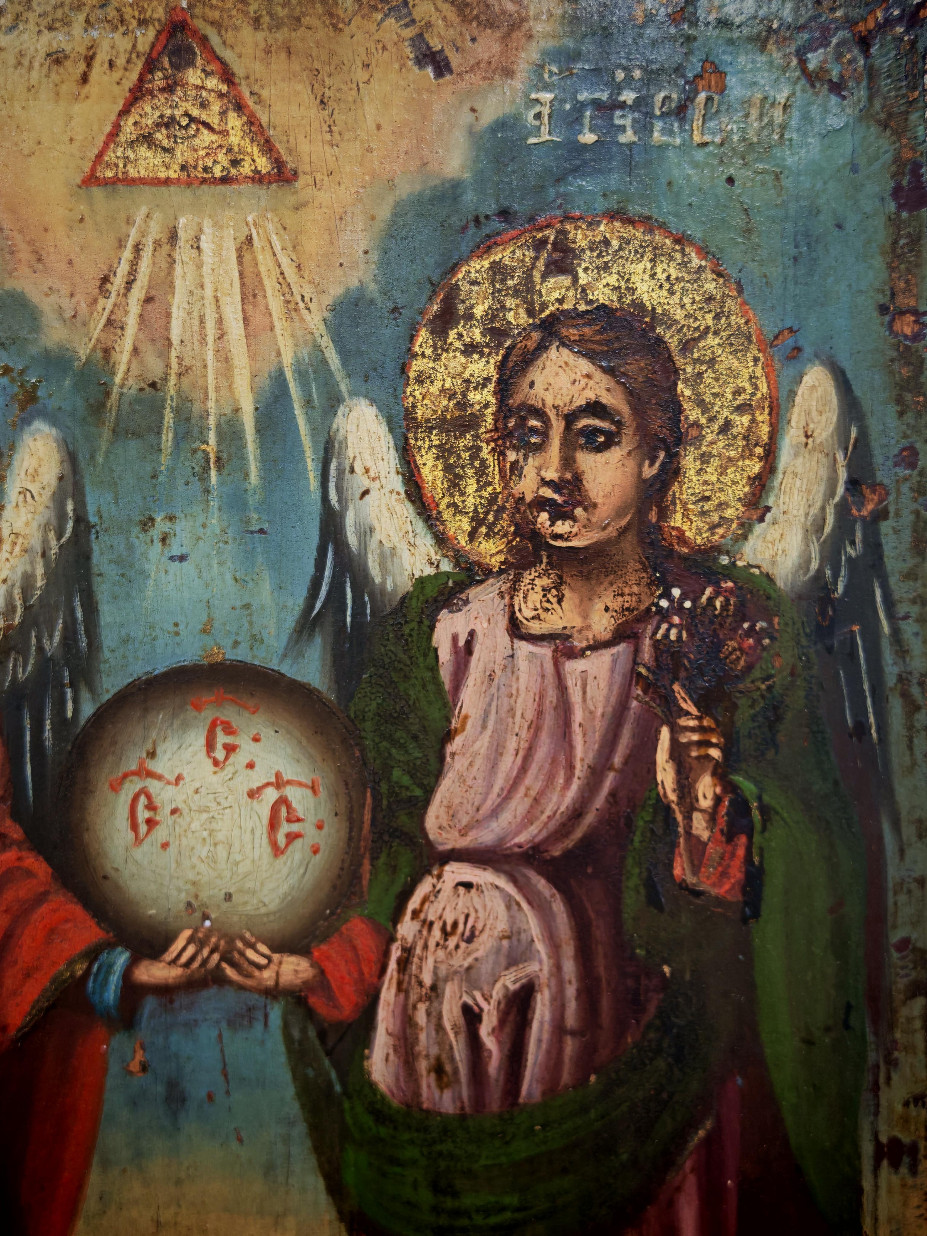 Serbe Icône orthodoxe ancienne, les archanges Michel et Gabriel, Serbie 1857 en vente