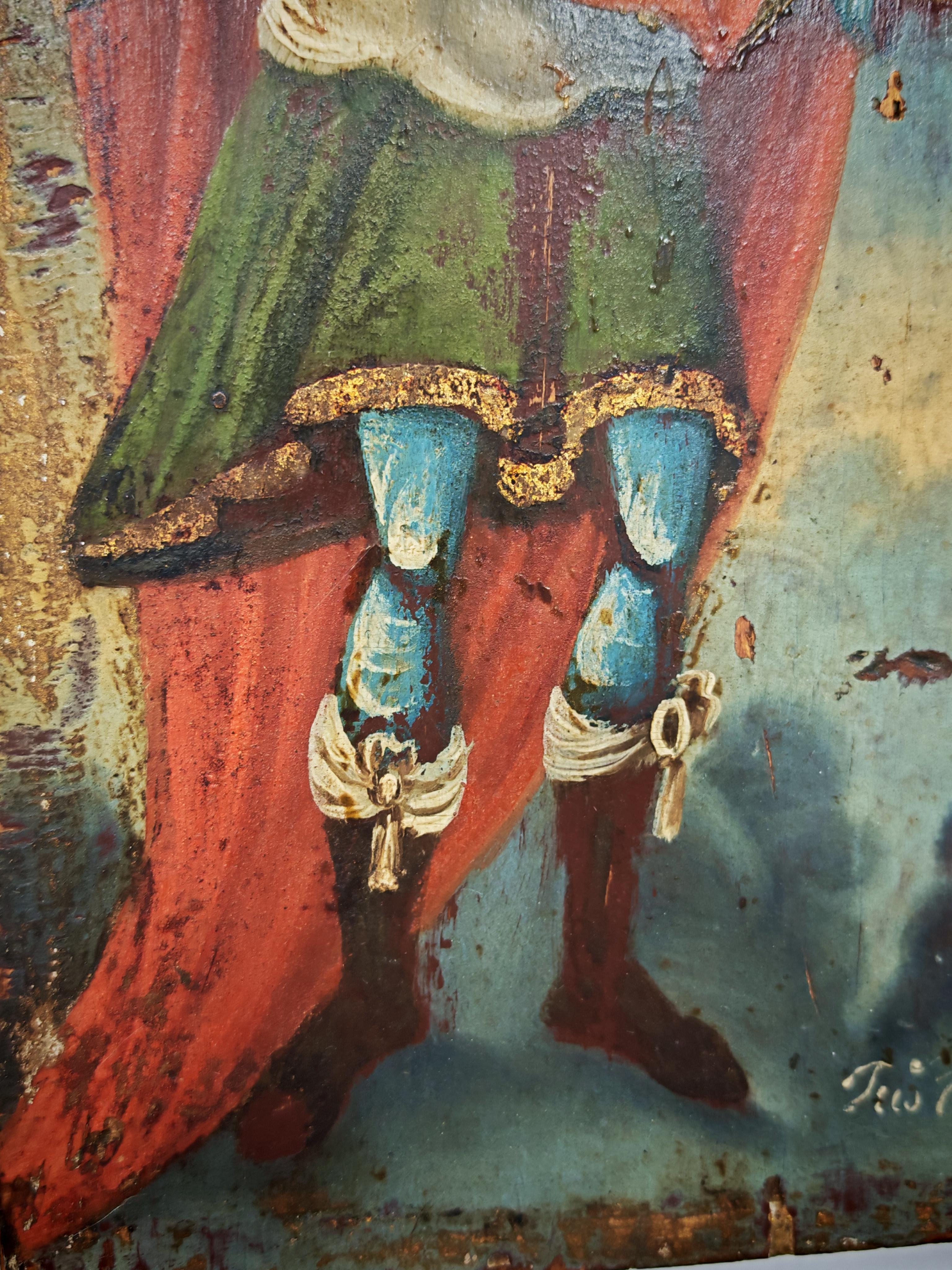 Icône orthodoxe ancienne, les archanges Michel et Gabriel, Serbie 1857 Bon état - En vente à Beograd, RS