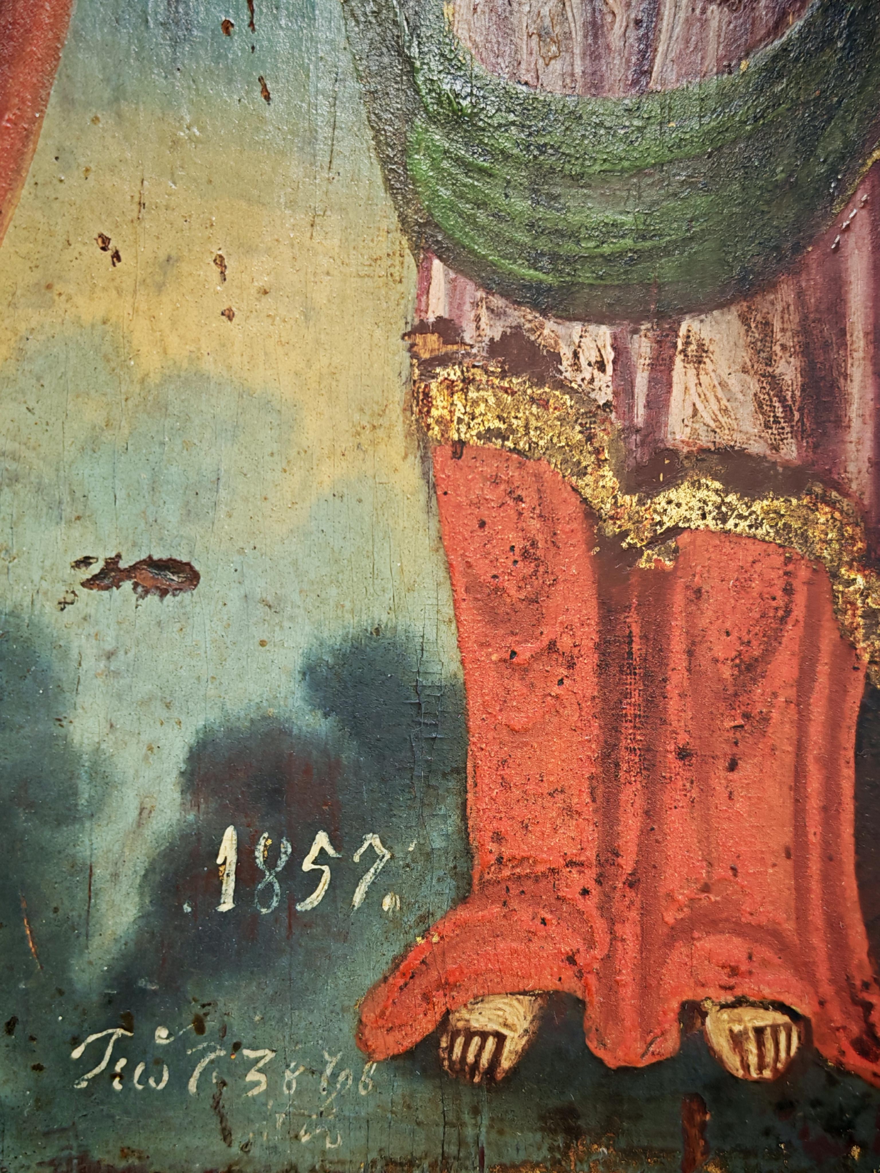 Icône orthodoxe ancienne, les archanges Michel et Gabriel, Serbie 1857 en vente 2