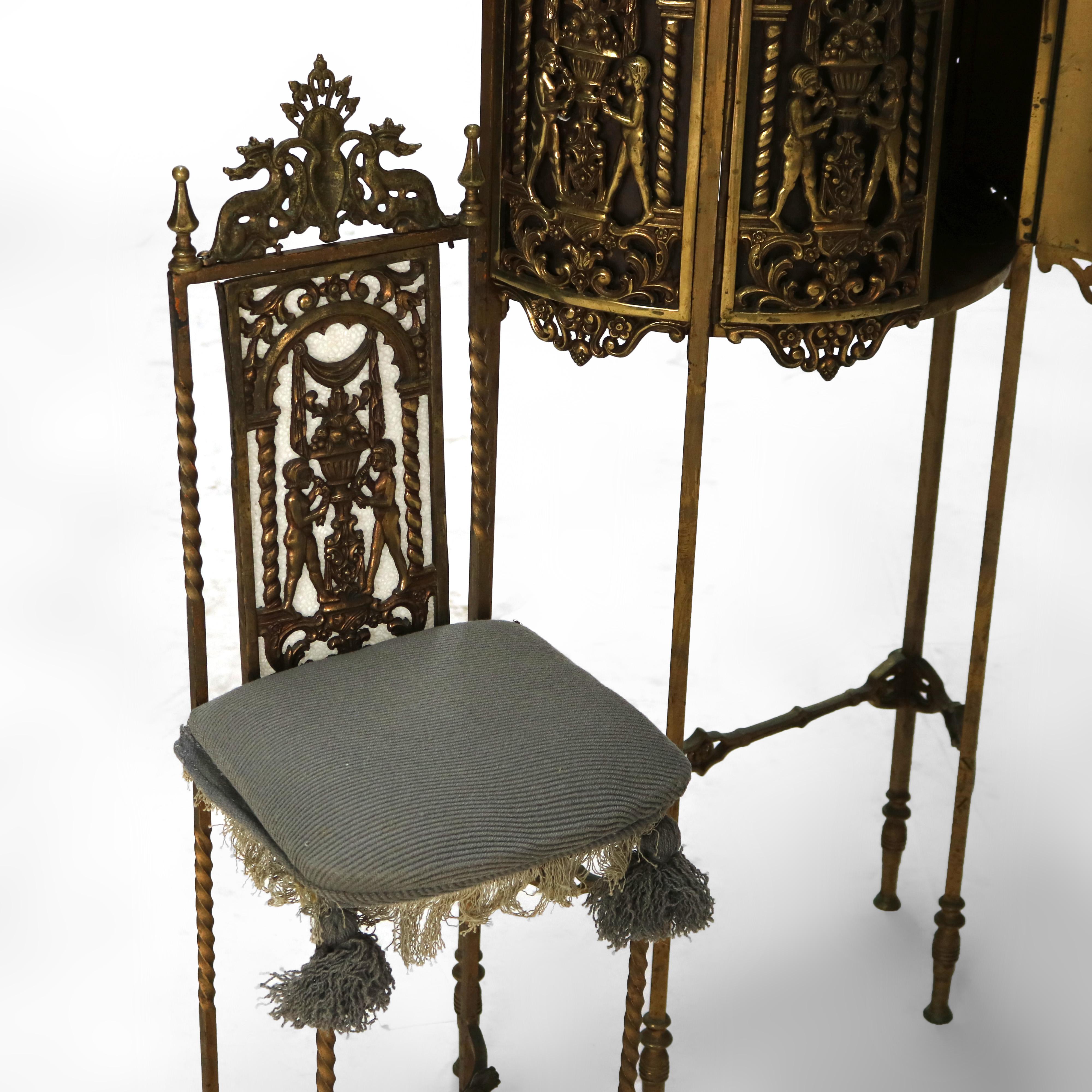 Antiquité - Oscar Bach Classic Bronze doré Demilune Marble Top Stand & Chair c1920 Bon état à Big Flats, NY